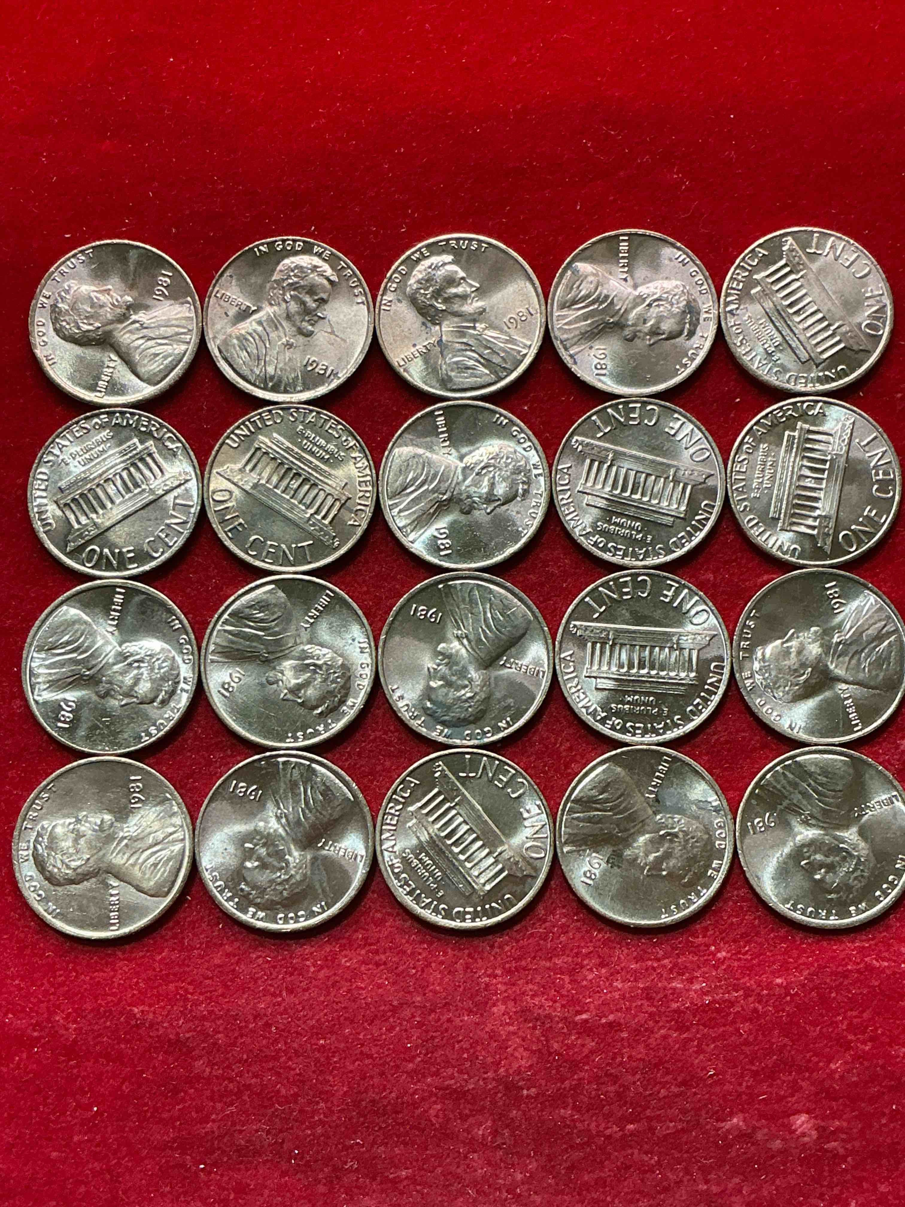 Condition photo showing New/Like New for 1981 uncirculated pennies! a historical year in american history, dawn of the space shuttle! ronald regan inaugurated, launch of mtv! these pennies are a great way to grab a piece of american history!