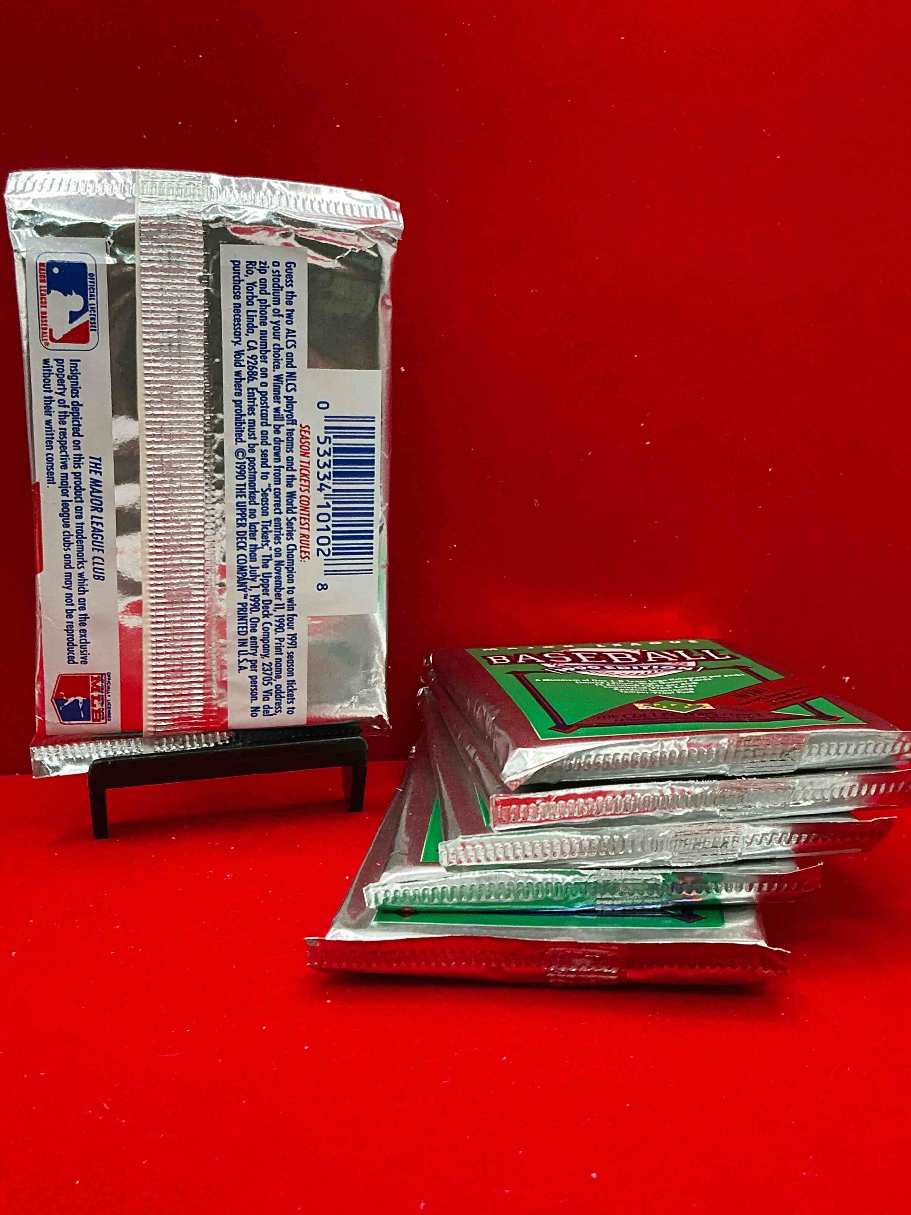 Condition photo showing New/Like New for 1990 upper deck baseball unopened sports trading card packs! direct from original box! look for possible collector's 3d team logo card! as well as early ken griffey jr. cards!