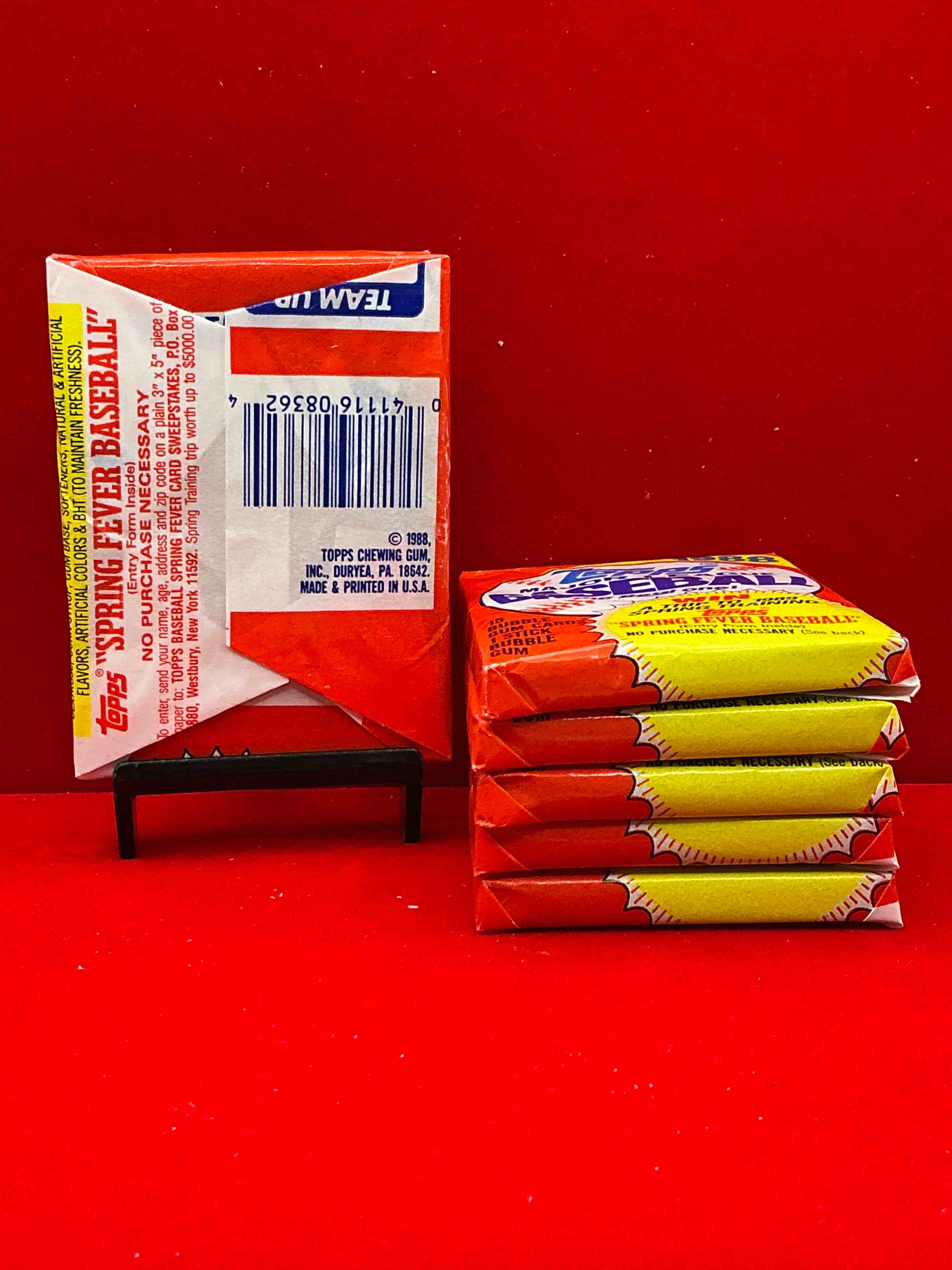 Condition photo showing New/Like New for 80's baseball fan's rejoice! 1988 topps baseball unopened wax packs full of collectible trading cards! search for valuable don mattingly "world of baseball" & nolan ryan cards worth hundreds in perfect condition!