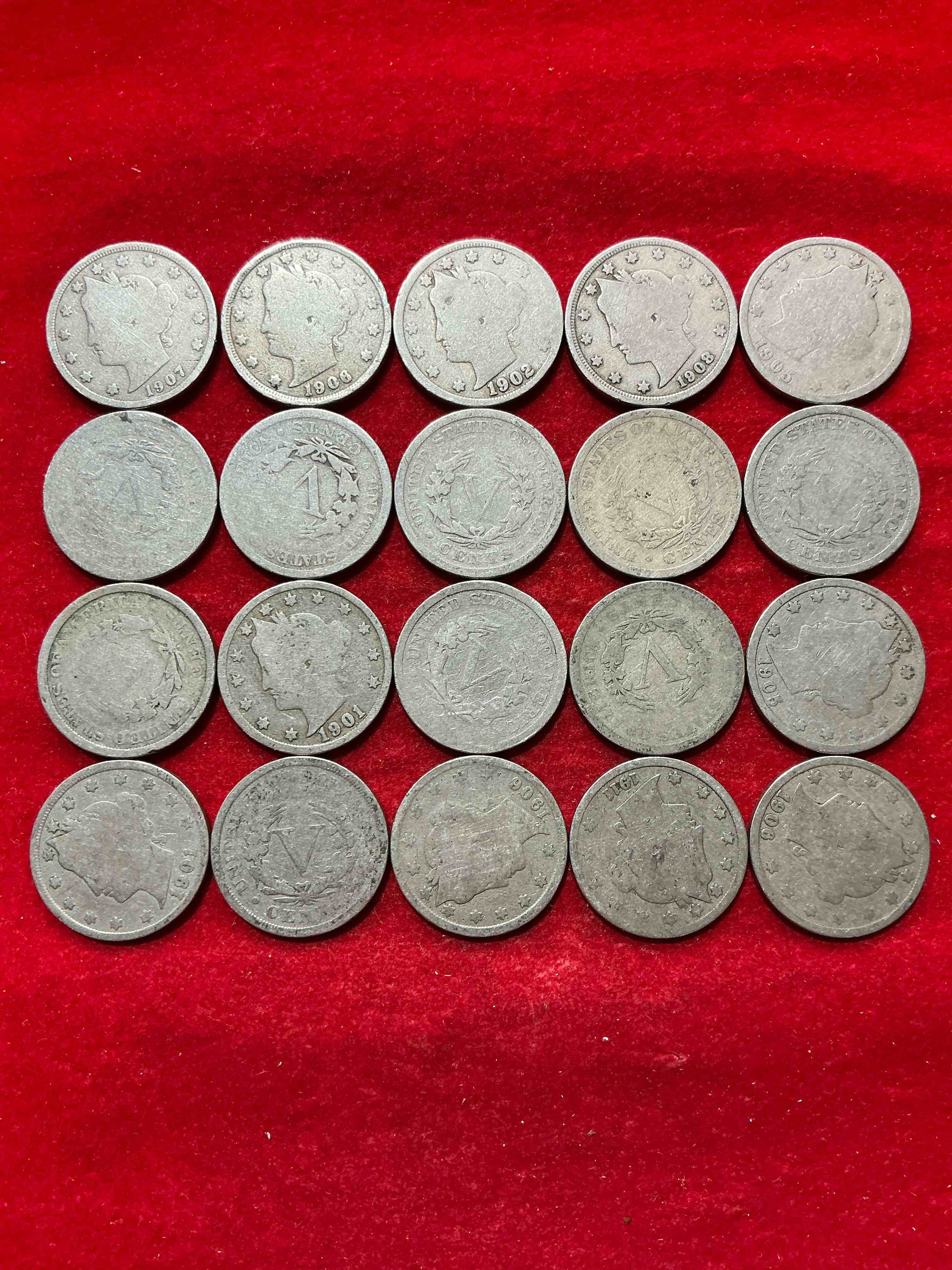 Condition photo showing Good Condition for antique u.s. v nickels! think of the history these coins have seen!, liberty head v nickels were minted up until 1913 & were the style of nickels before buffalo nickels. own some cool pieces of history! rare to see these coins with the "date on" in circulated condition!