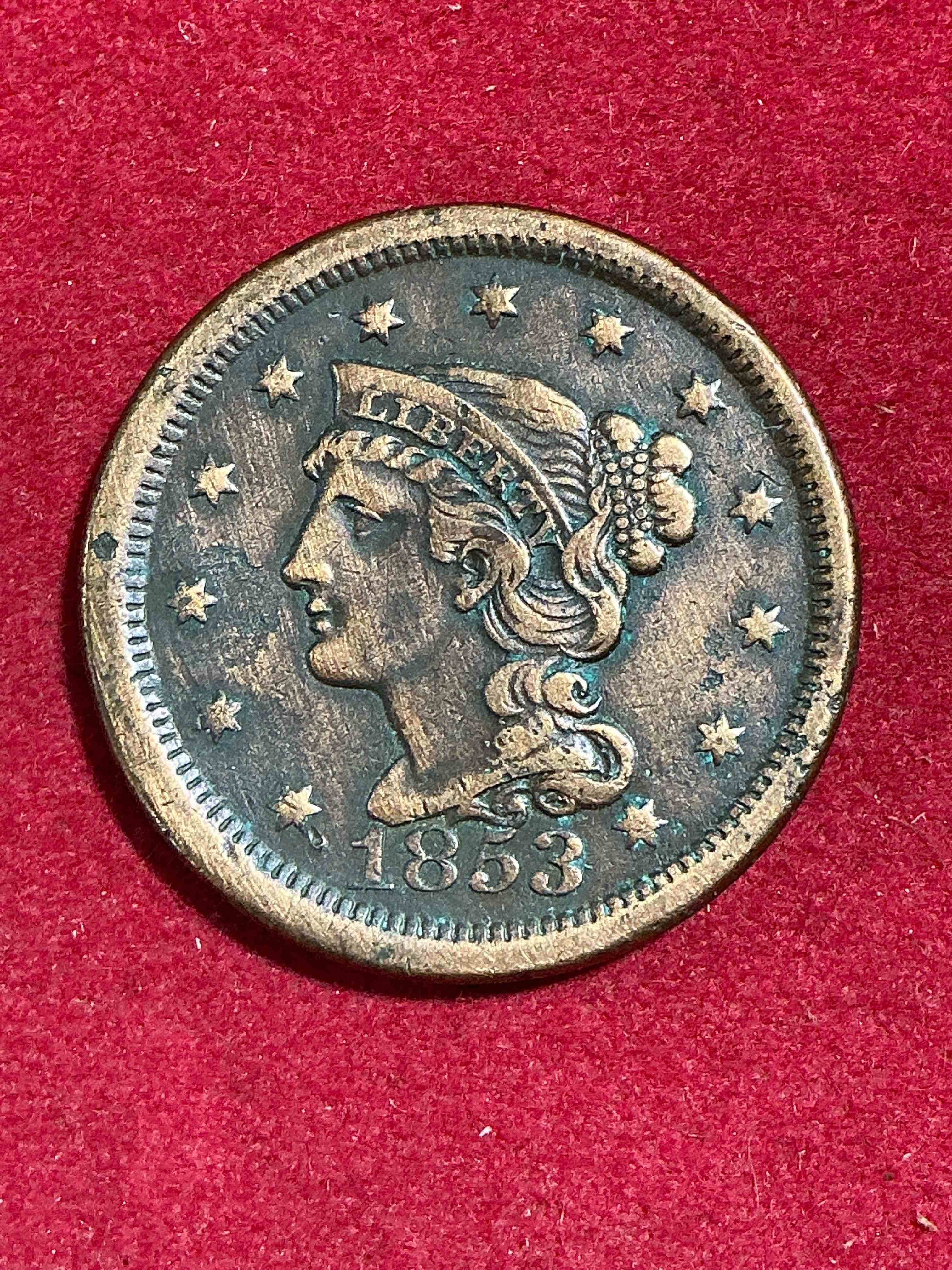 1853 ultra rare us one cent piece! these coins were minted starting in 1839 & have become serious collectors items! this rare one cent piece is in great condition for the year! 1800’s coin, think of the history this coin has seen! incredible!  