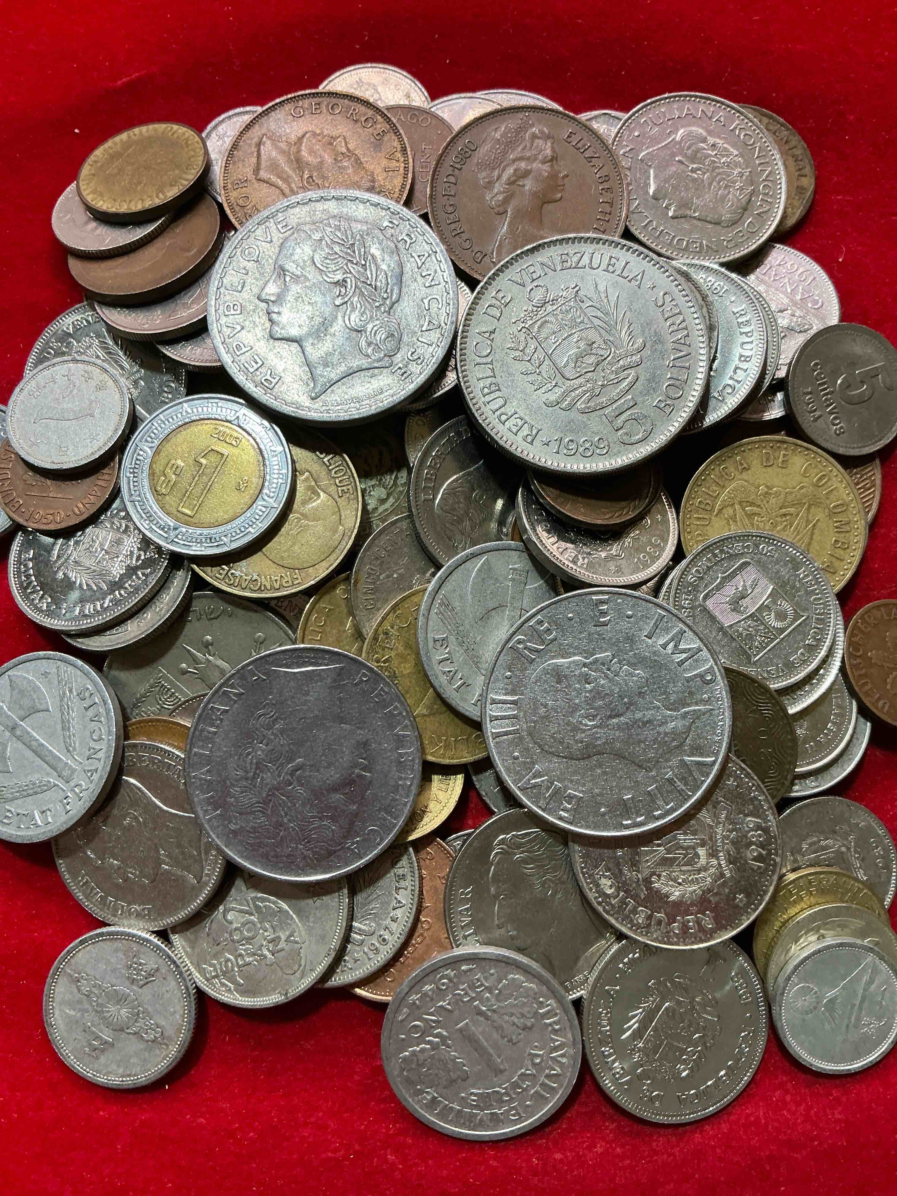 Condition photo showing Good Condition for world coins, antique & vintage! each lot is unique! many different years, countries, sizes & exotic places. this cool collection of antique coins from around the world is loads of fun! have fun identifying each coin & country as a great educational tool! a great investment too!