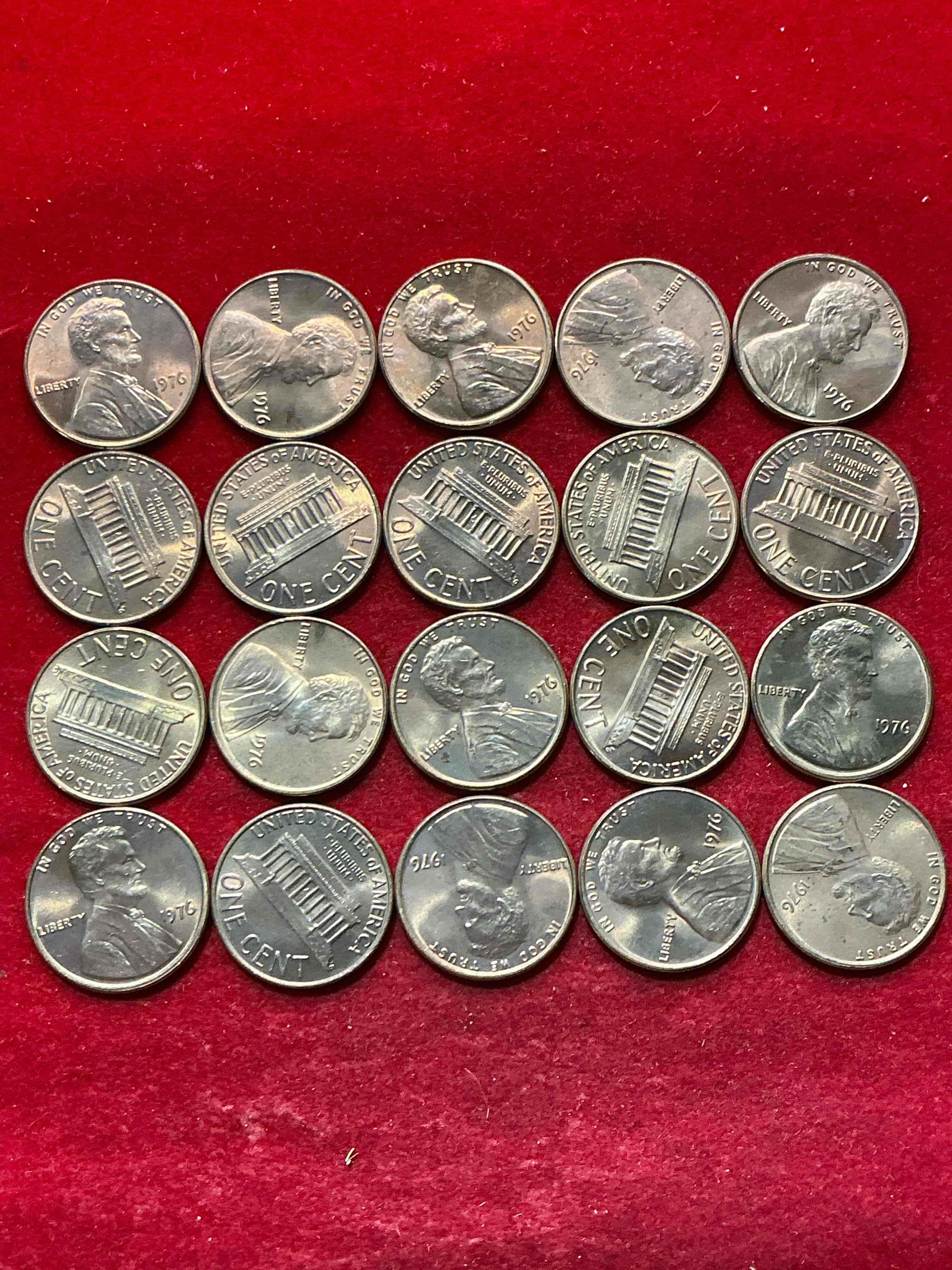 1976 brilliant uncirculated america 200 year anniversary pennies! celebrate america’s bicentennial with the unc brilliant 1976 pennies, direct from the original bank rolls! these pennies have not seen the light of day since 1976, wow! serious collector items!
