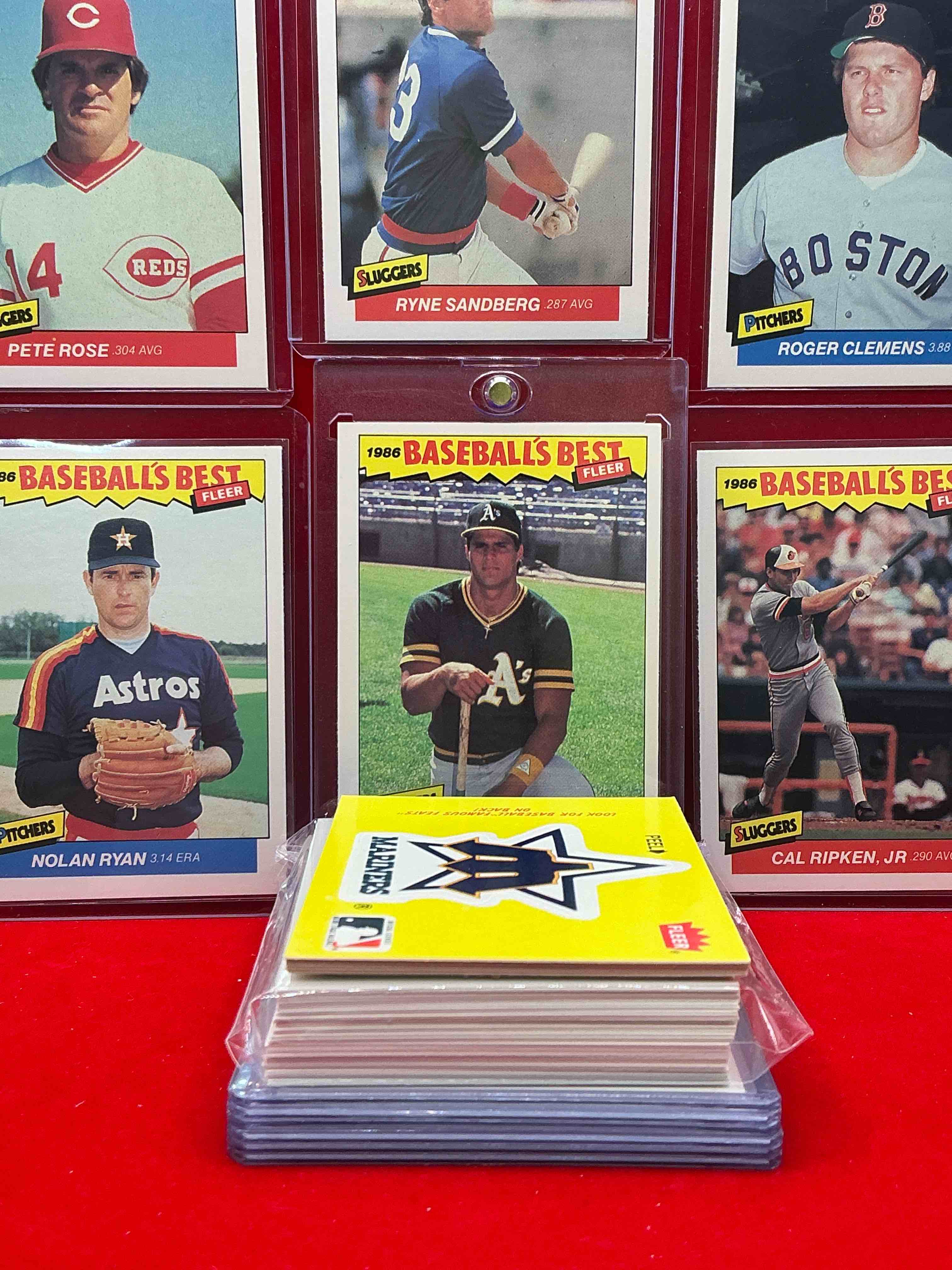 Condition photo showing New/Like New for 1986 baseball’s best fleer baseball cards! jose canseco, roger clemens, darryl strawberry, pete rose, cal ripken jr & more! baseball’s best! 50 card lot, includes commons & legends alike! some of the best to ever do it!