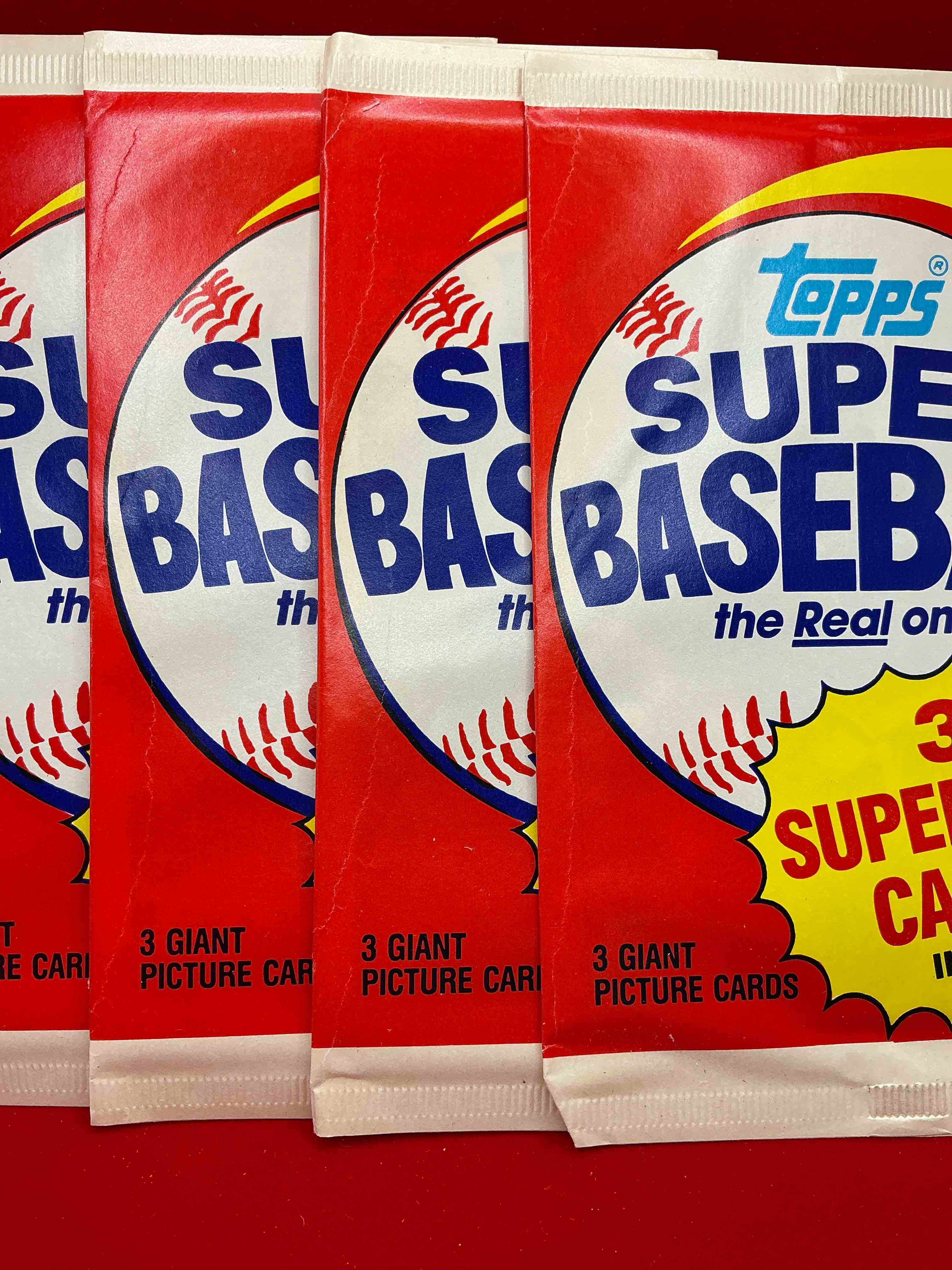 topps super baseball 1985 baseball cards! 1985 baseball cards are super rare & cool! 3 giant picture card per pack… which baseball legends can you pull!?