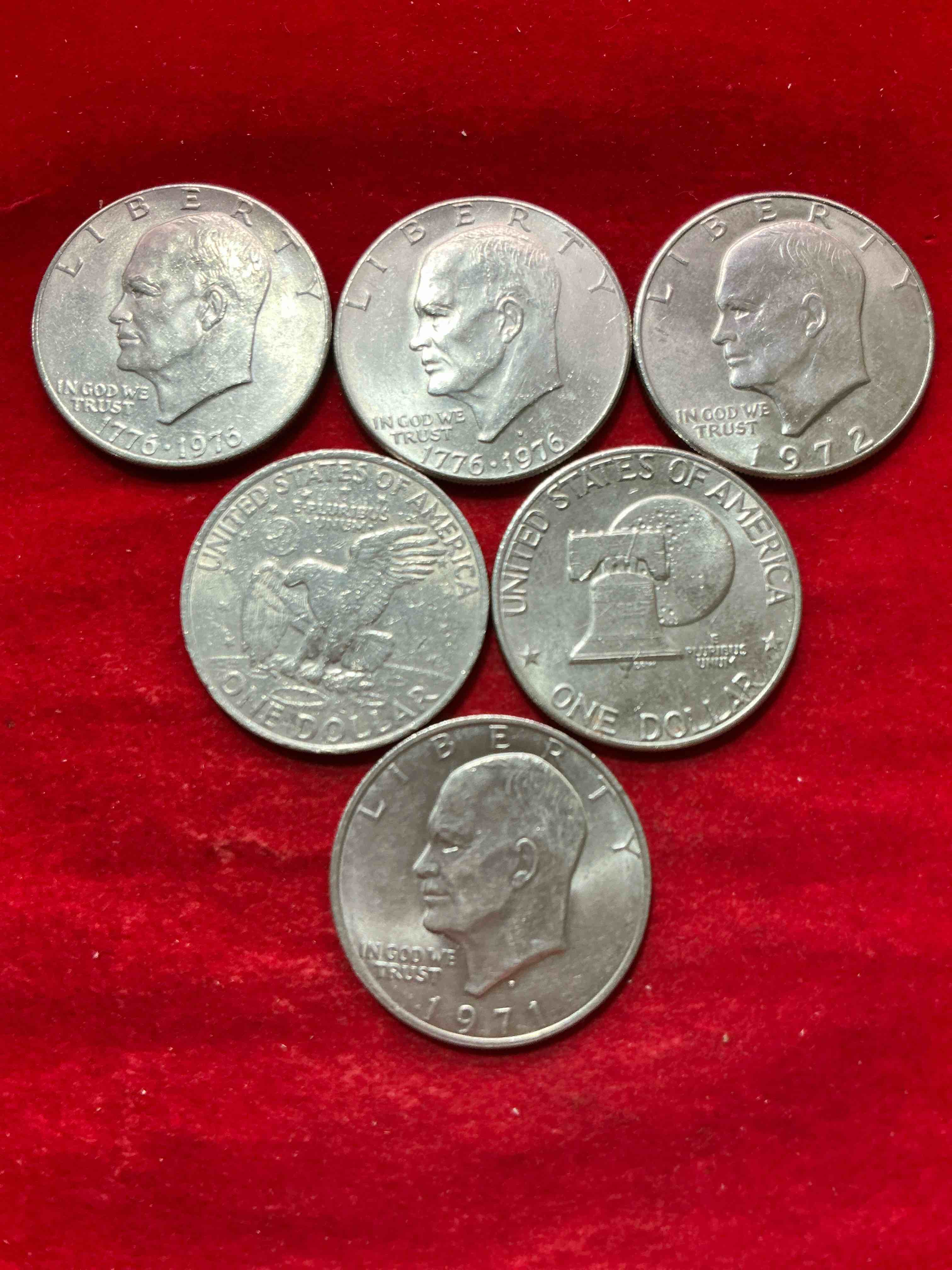 Condition photo showing Good Condition for gorgeous eisenhower dollar coins! these striking, large u.s. coins were minted from 1971-1978. here are gorgeous examples of “ike" dollars from 1976 & more! these coins have become immensely popular with collectors & some have great toning!