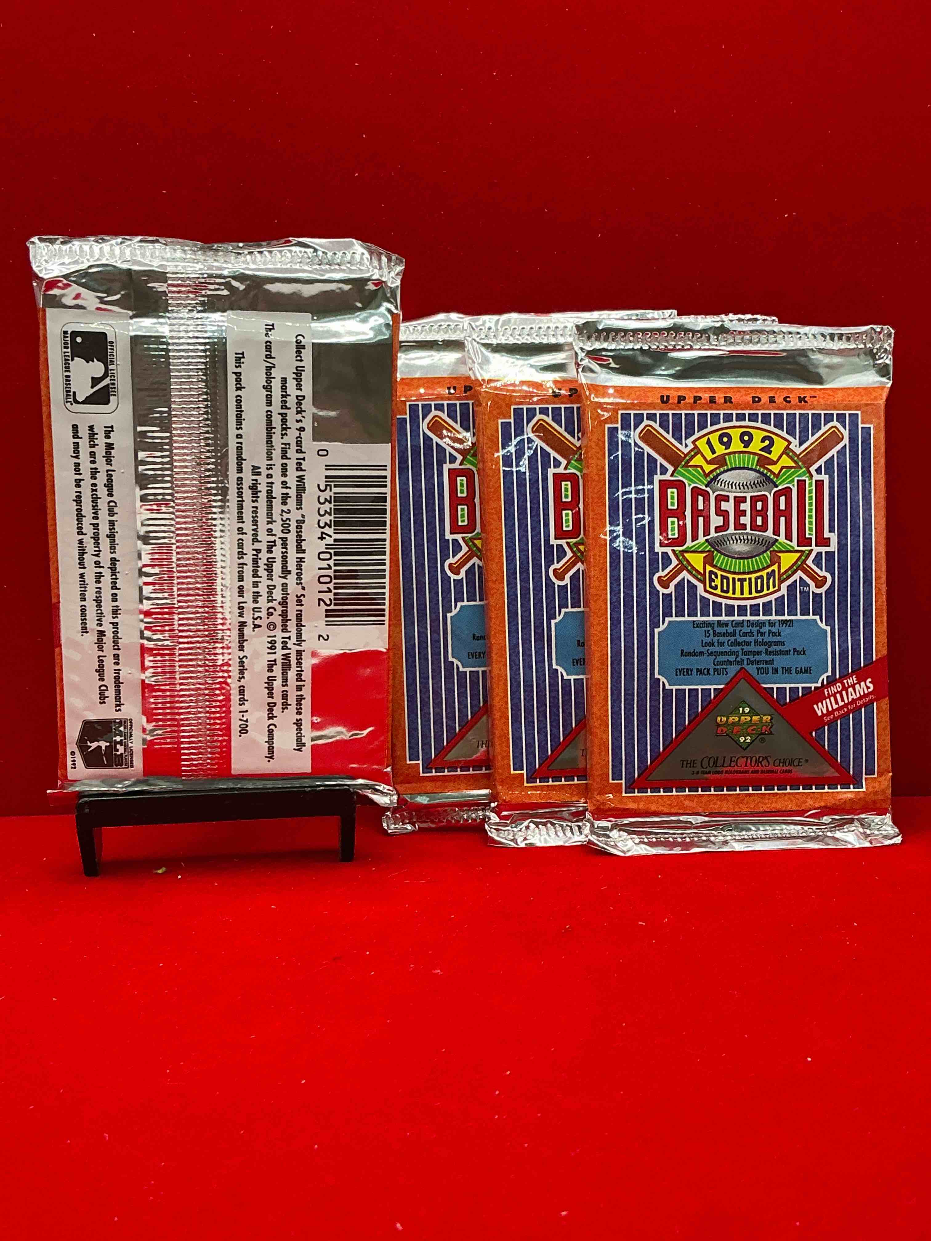 Condition photo showing New/Like New for find the williams! 1992 edition upper deck baseball cards! direct from original retail case! an uncommon find for sure! search for rookie cards from pedro martinez, manny ramirez & so much more! awesome, uncommon sports memorabilia!