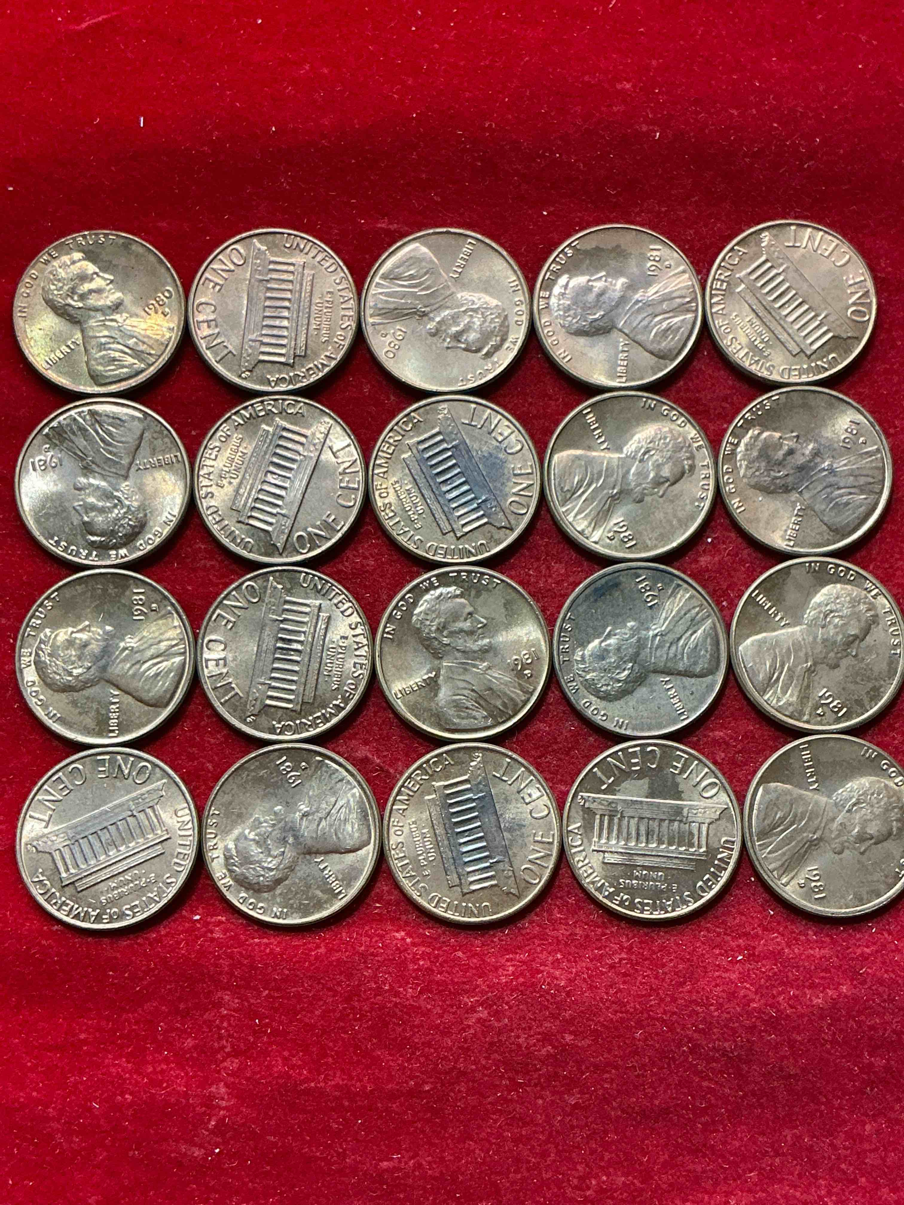 Condition photo showing New/Like New for 1981 uncirculated pennies! a historical year in american history, dawn of the space shuttle! ronald regan inaugurated, launch of mtv! these pennies are a great way to grab a piece of american history!