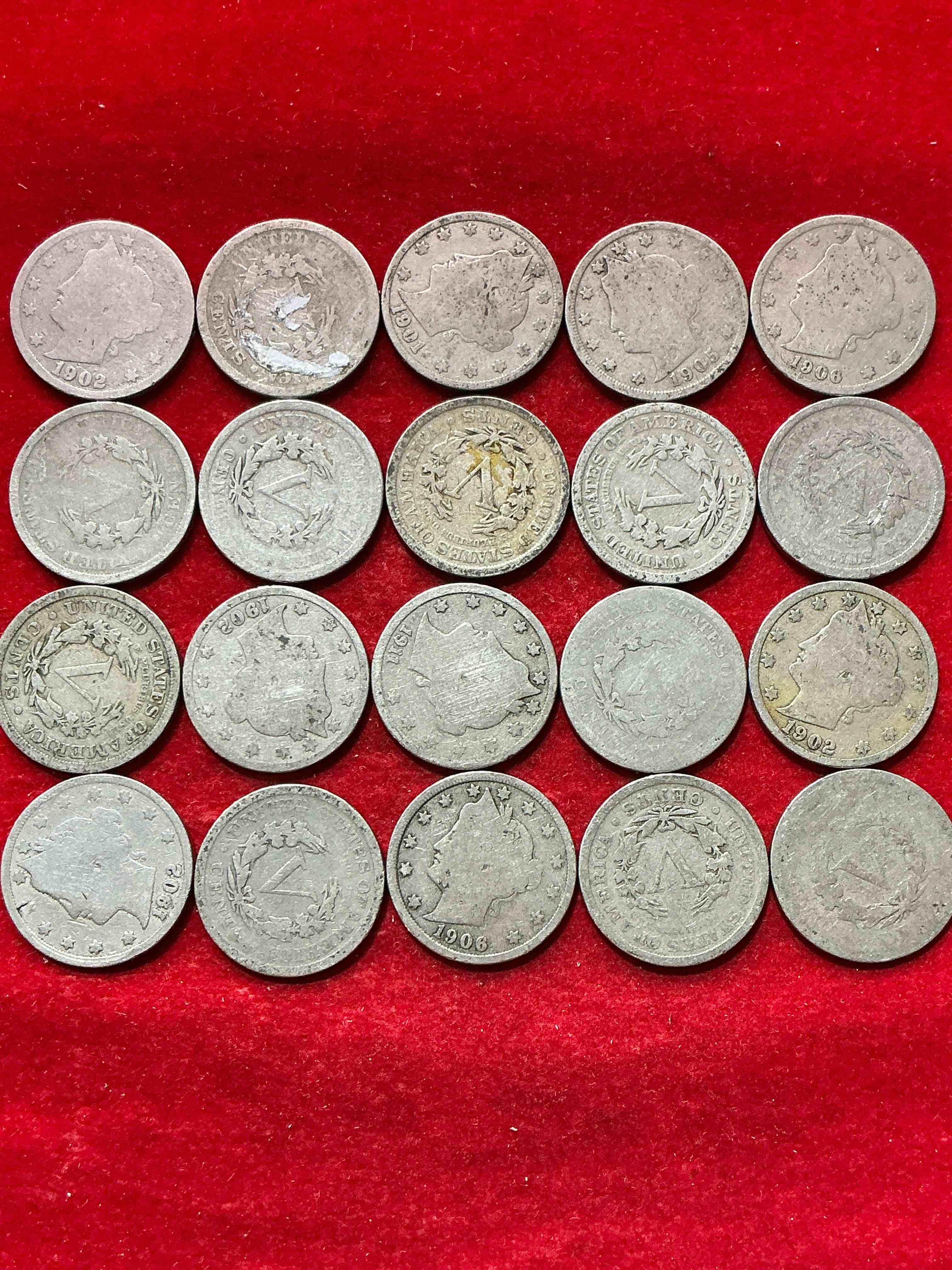Condition photo showing Good Condition for antique u.s. v nickels! think of the history these coins have seen!, liberty head v nickels were minted up until 1913 & were the style of nickels before buffalo nickels. own some cool pieces of history! rare to see these coins with the "date on" in circulated condition!