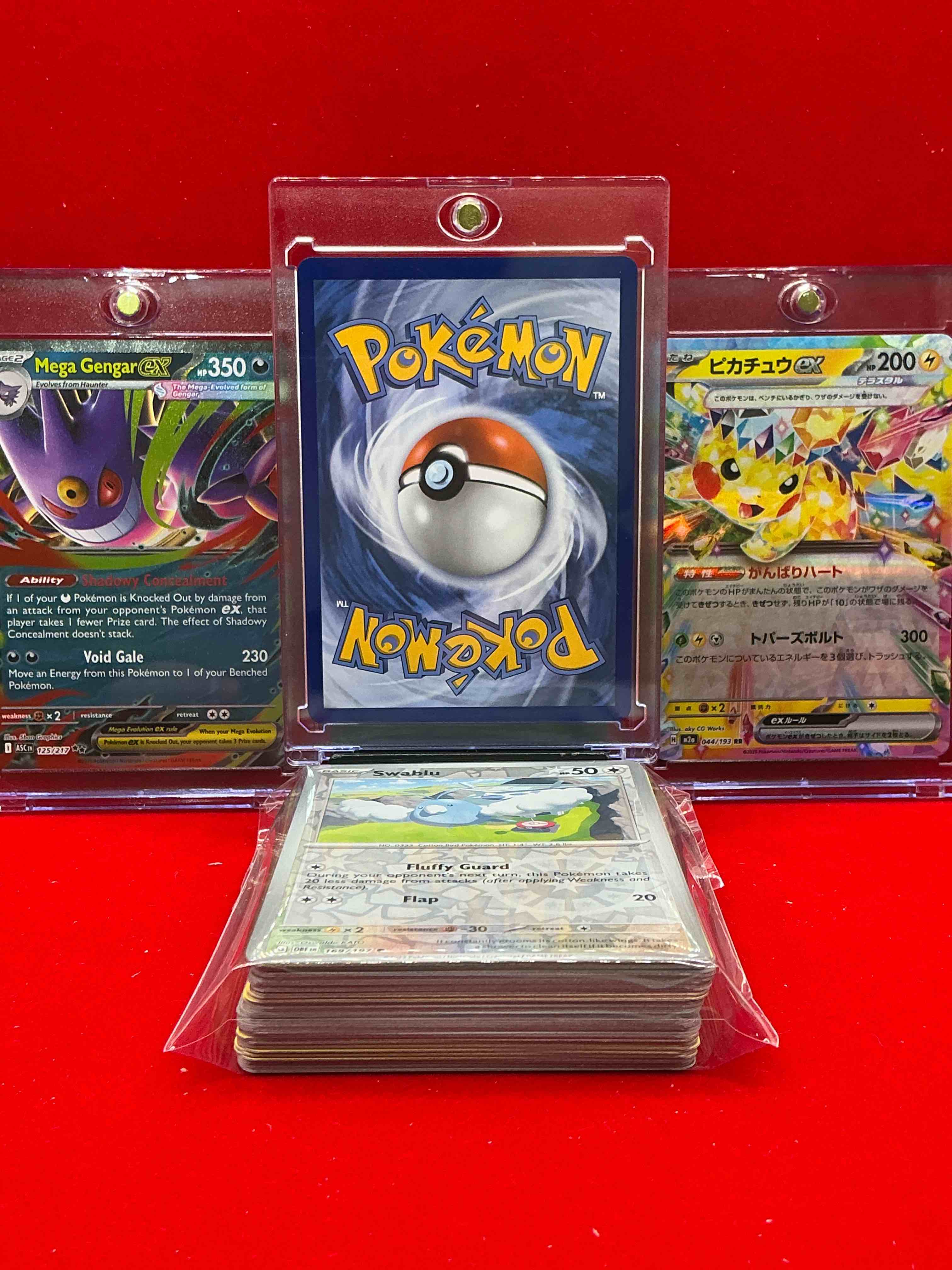 Condition photo showing New/Like New for charizard ex, mega gengar ex & pikachu ex! wow! along with 50 other pokémon heroes, holos, legends & commons- including holographic cards, cool holos & more! includes 36 non holo common/ uncommon basic & first stage cards & could even include trainers & energy too! perfect set for collectors & enthusiasts!