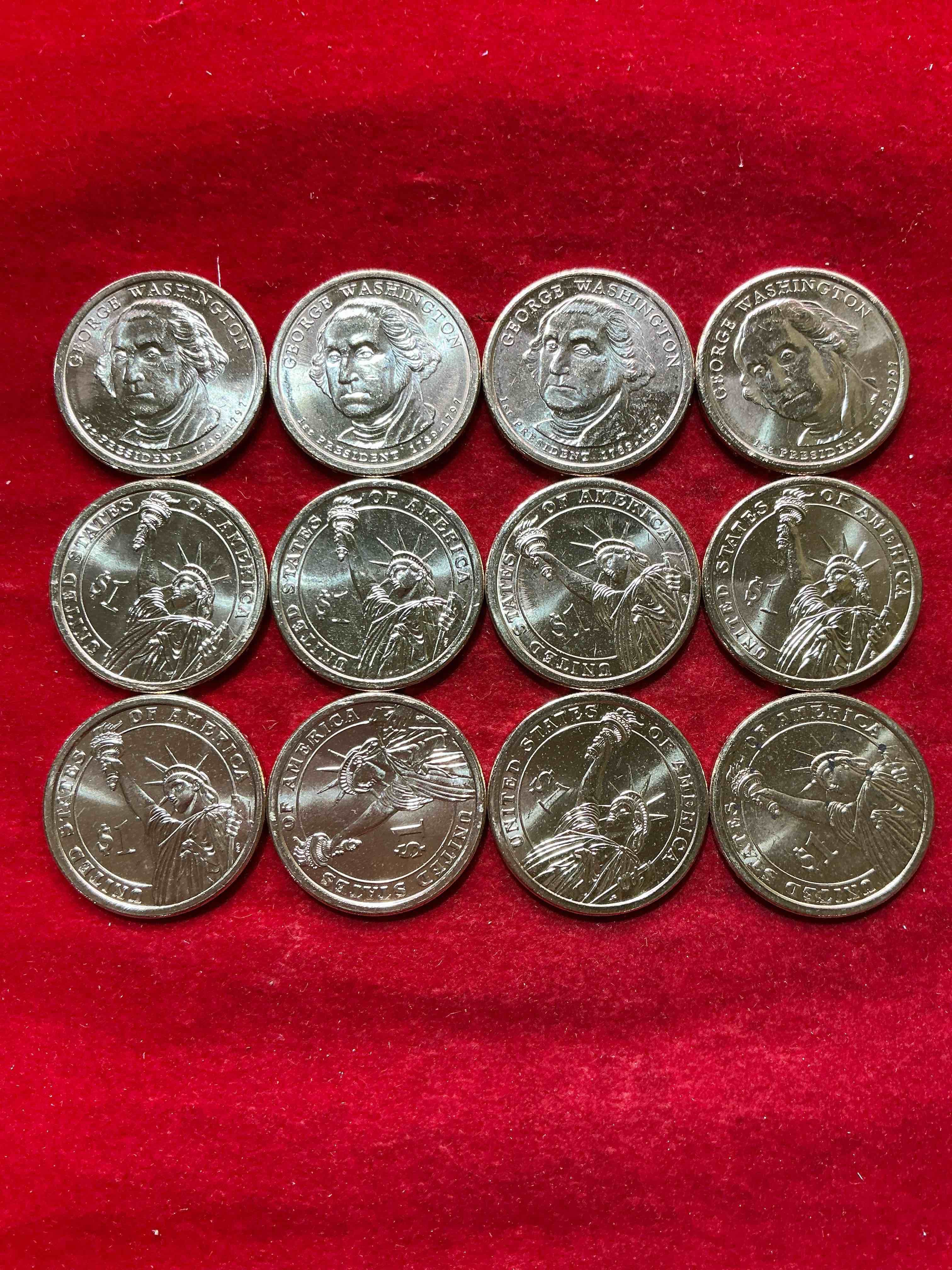 Condition photo showing New/Like New for george washington one dollar coins! uncirculated coin! these coins are in mint condition, and some of the most collectible coins out there! rare, uncirculated, one dollar coins featuring george washington!