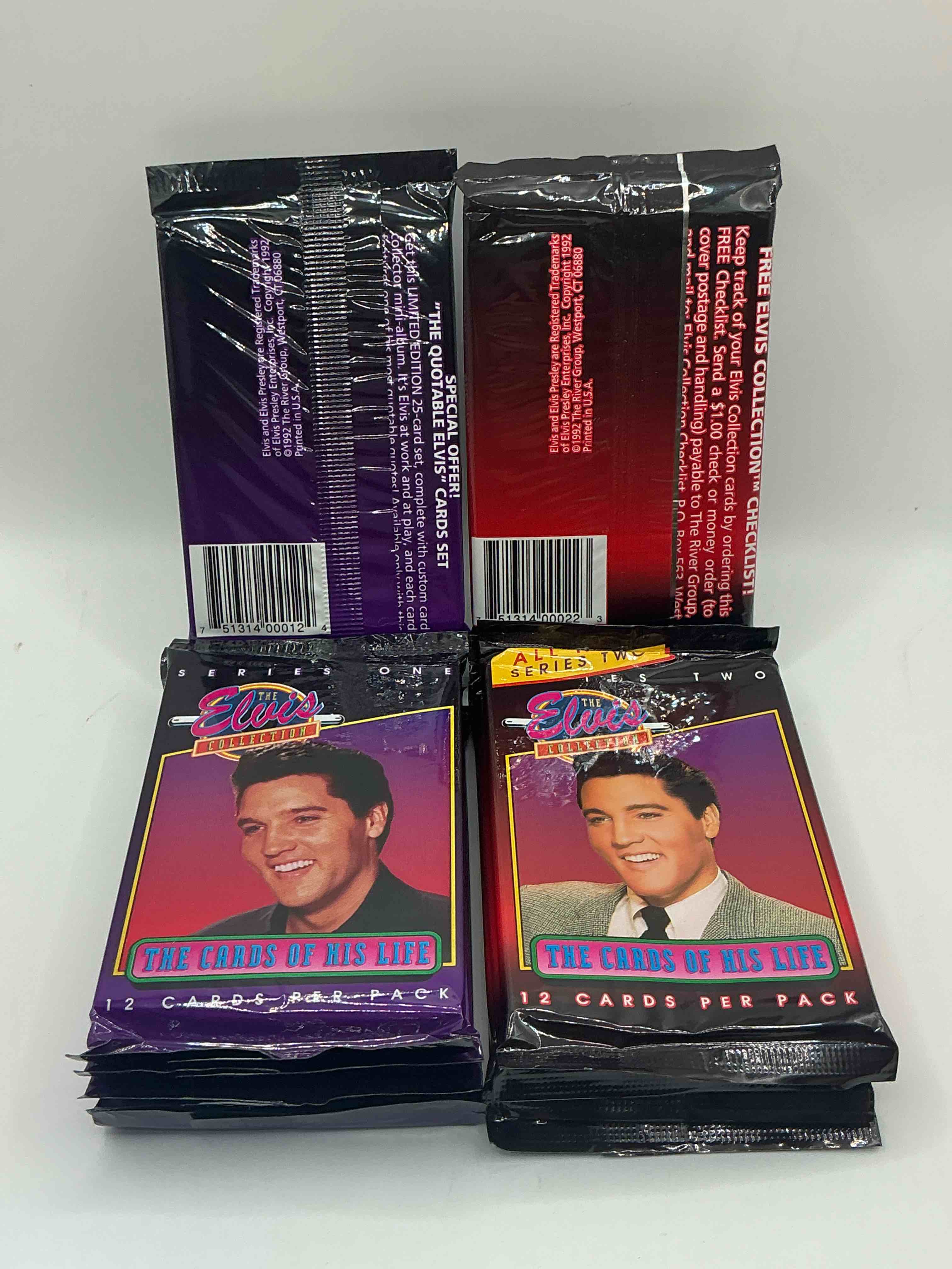 Condition photo showing New/Like New for 1992 the elvis collection “the cards of his life” series i & ii card packs! 12 cards in every one of these incredible packs! collect all of elvis presley’s best moments from his life all included in these packs! wow!