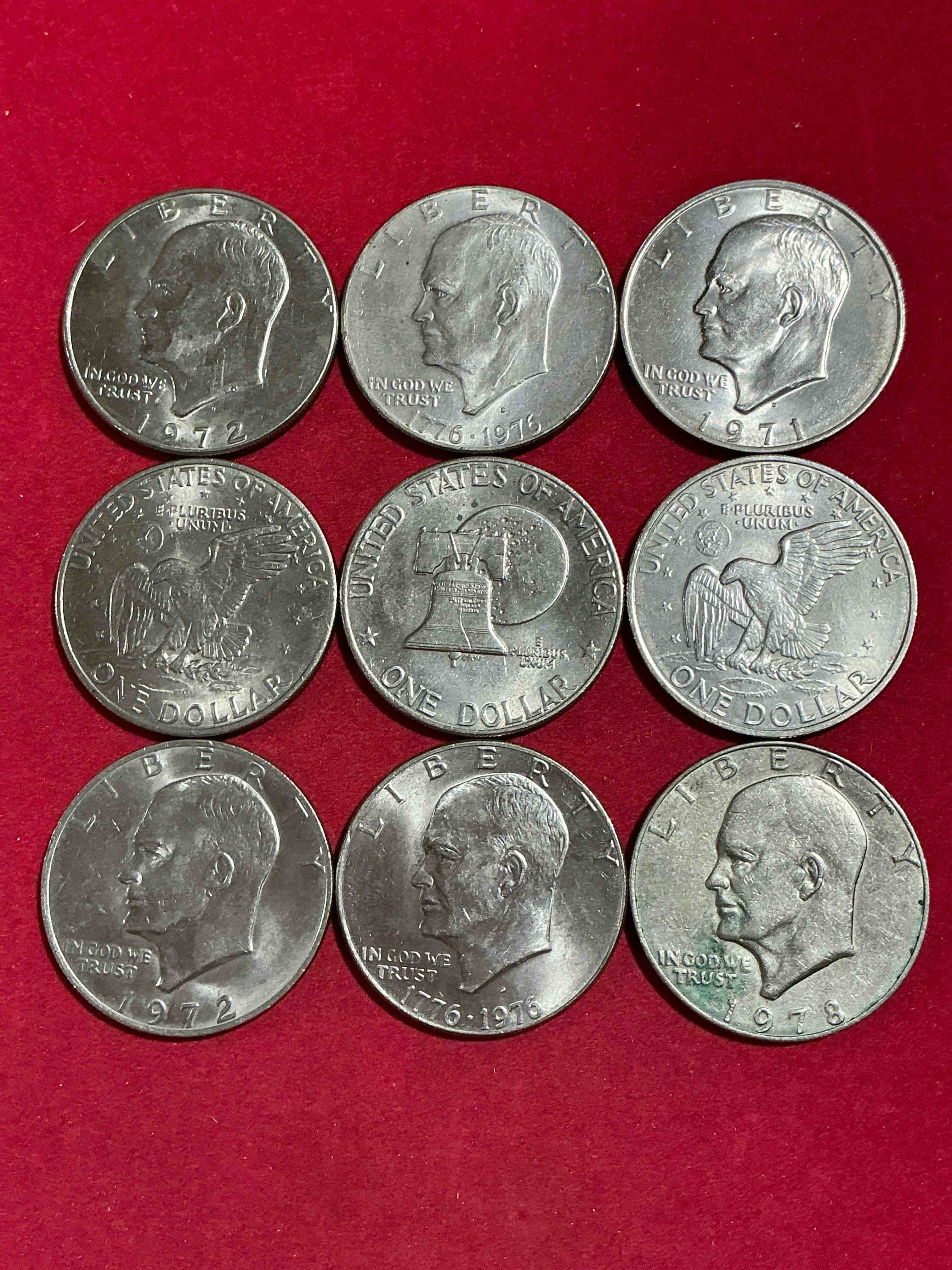 Condition photo showing Good Condition for gorgeous eisenhower dollar coins! these striking, large u.s. coins were minted from 1971-1978. here are gorgeous examples of “ike" dollars from 1976 & more! these coins have become immensely popular with collectors & some have great toning!