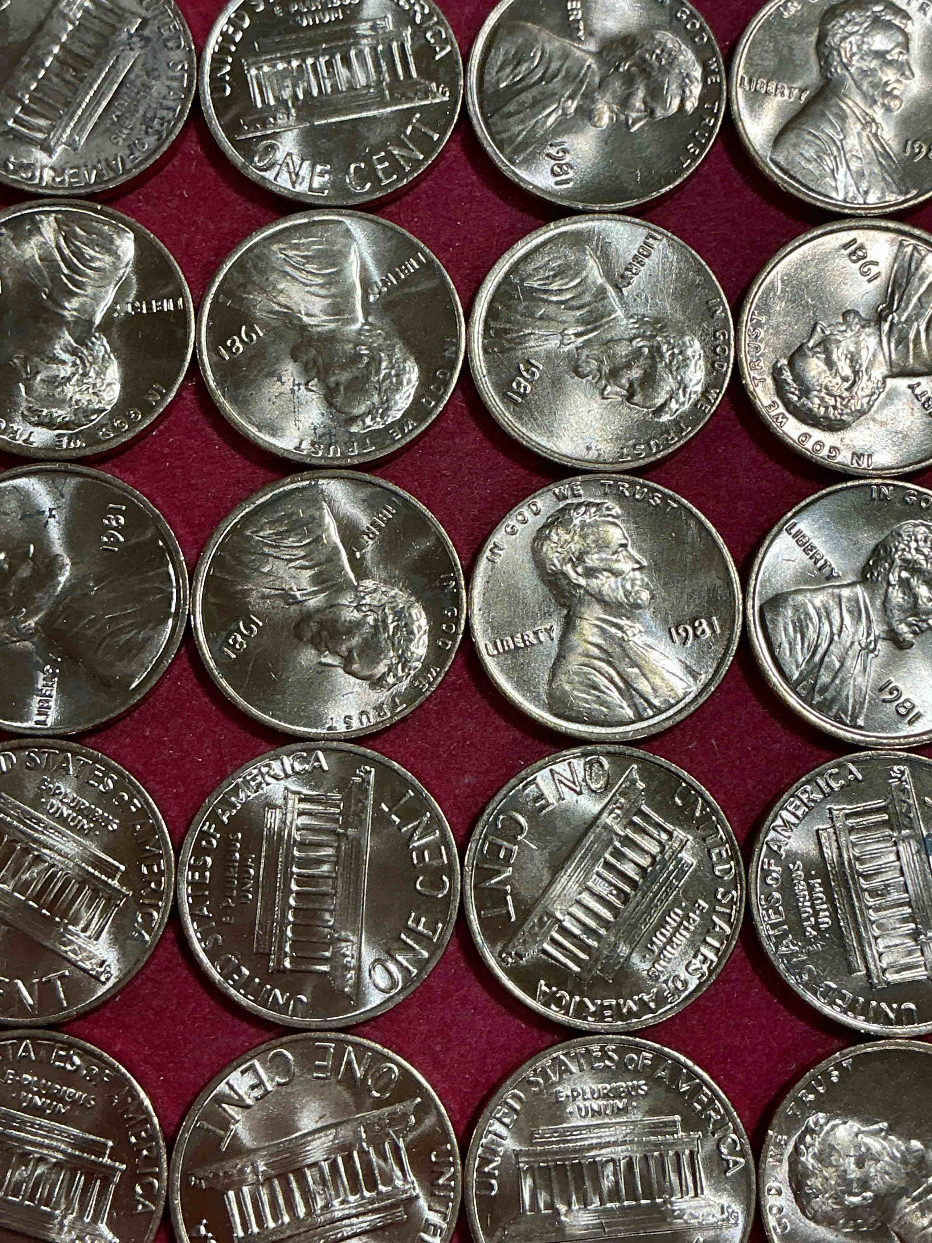 Condition photo showing New/Like New for 1981 uncirculated pennies! a historical year in american history, dawn of the space shuttle! ronald regan inaugurated, launch of mtv! these pennies are a great way to grab a piece of american history!