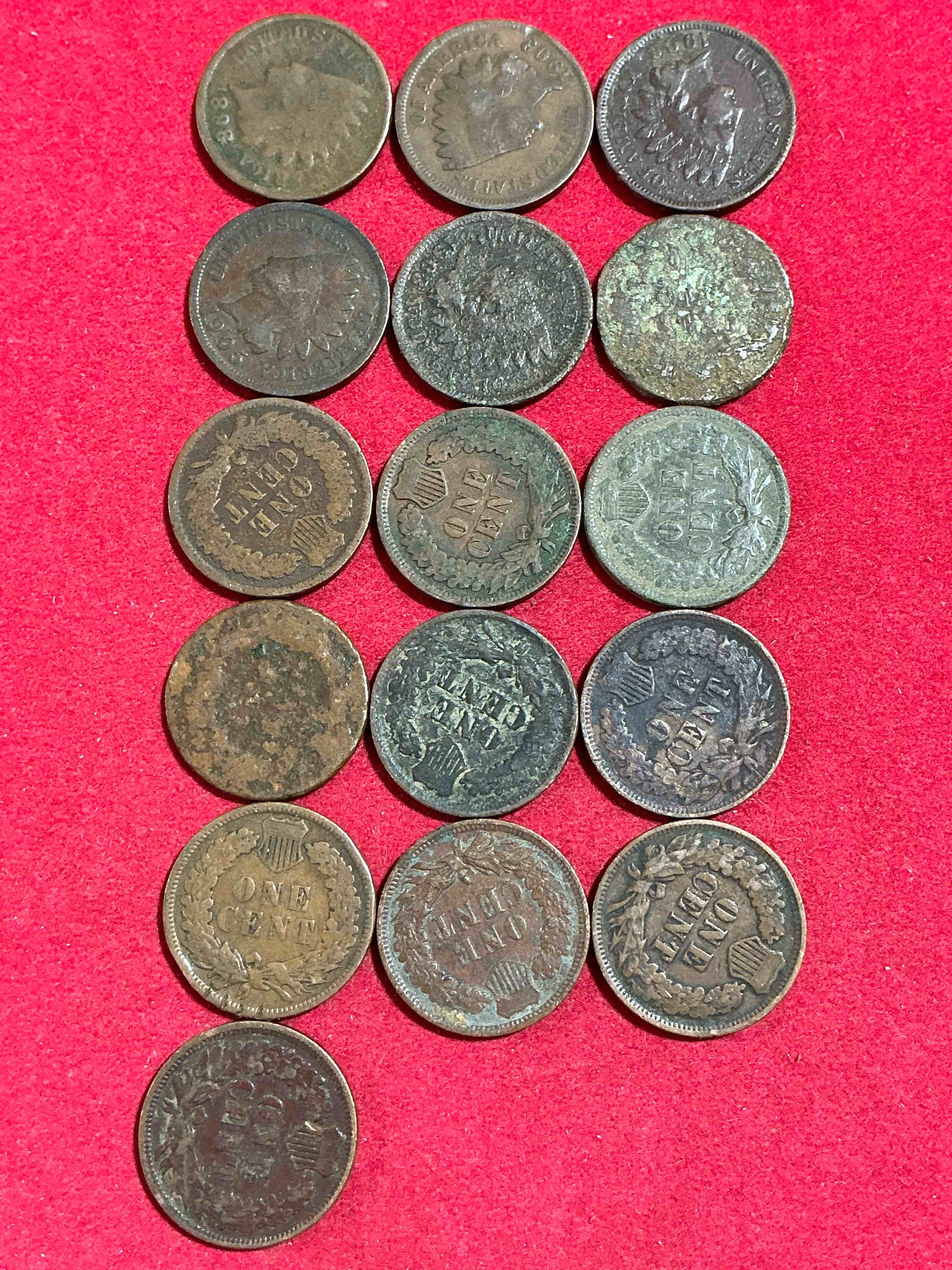 Condition photo showing Good Condition for indian head pennies! these gorgeous u.s. pennies were minted from 1859-1909 & have become serious collector items! the "indian head" design is actually a representation of lady liberty wearing an indian headdress. here are beautiful, well-kept examples representing many different mint years! great for collecting, investing & learning history, & rare with visible dates!