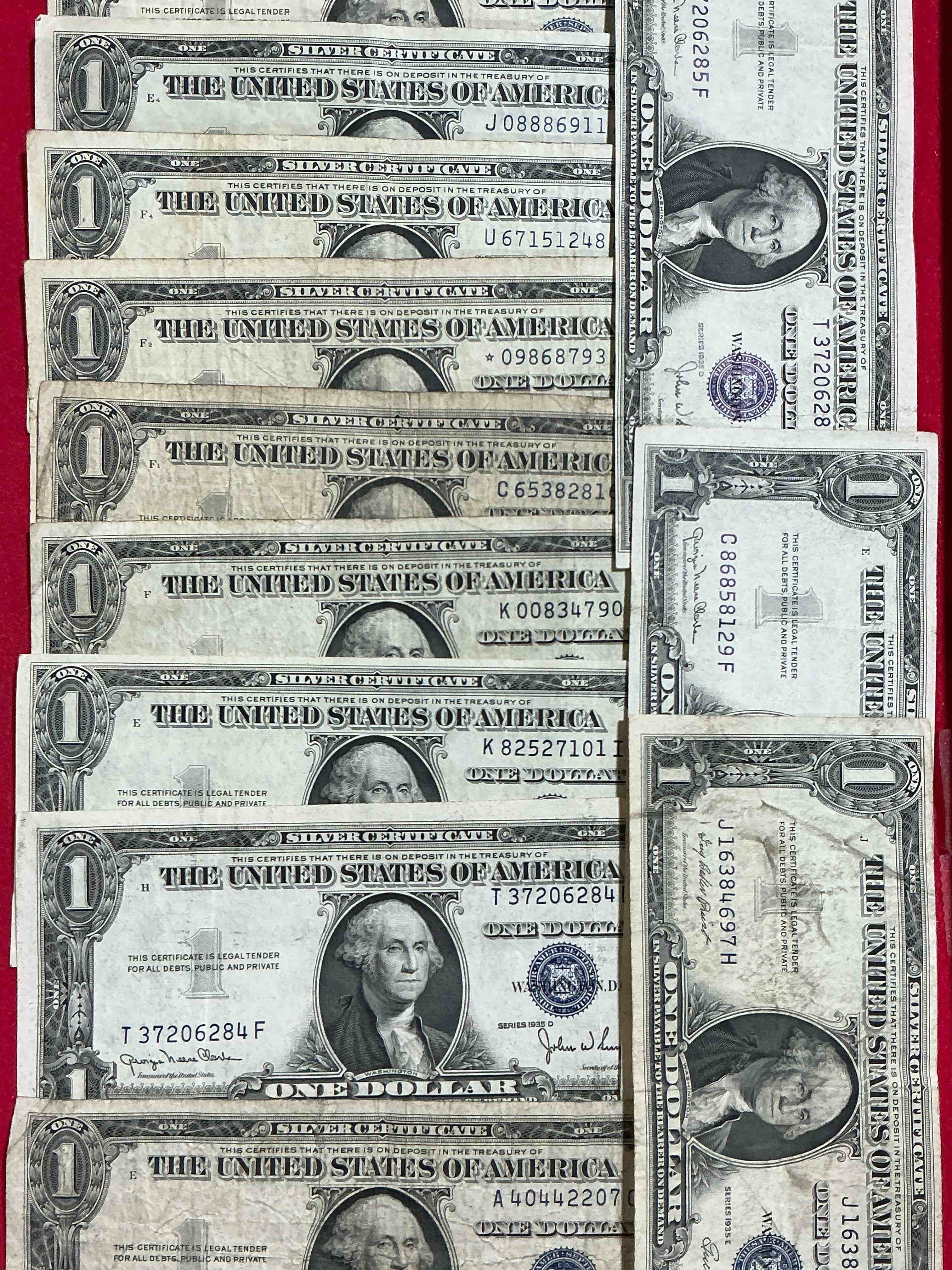 Condition photo showing Good Condition for 1957 & 1935 series silver certificates! did you know that prior to 1964 one dollar u.s. paper money was actually redeemable for silver dollars?! wow how times have changed! silver certificates were produced from 1878 to 1964 & are still considered legal tender at face value. here are gorgeous, circulated 1957 u.s. one dollar silver certificate, with highly collectible "blue seal!* own an awesome piece of history!