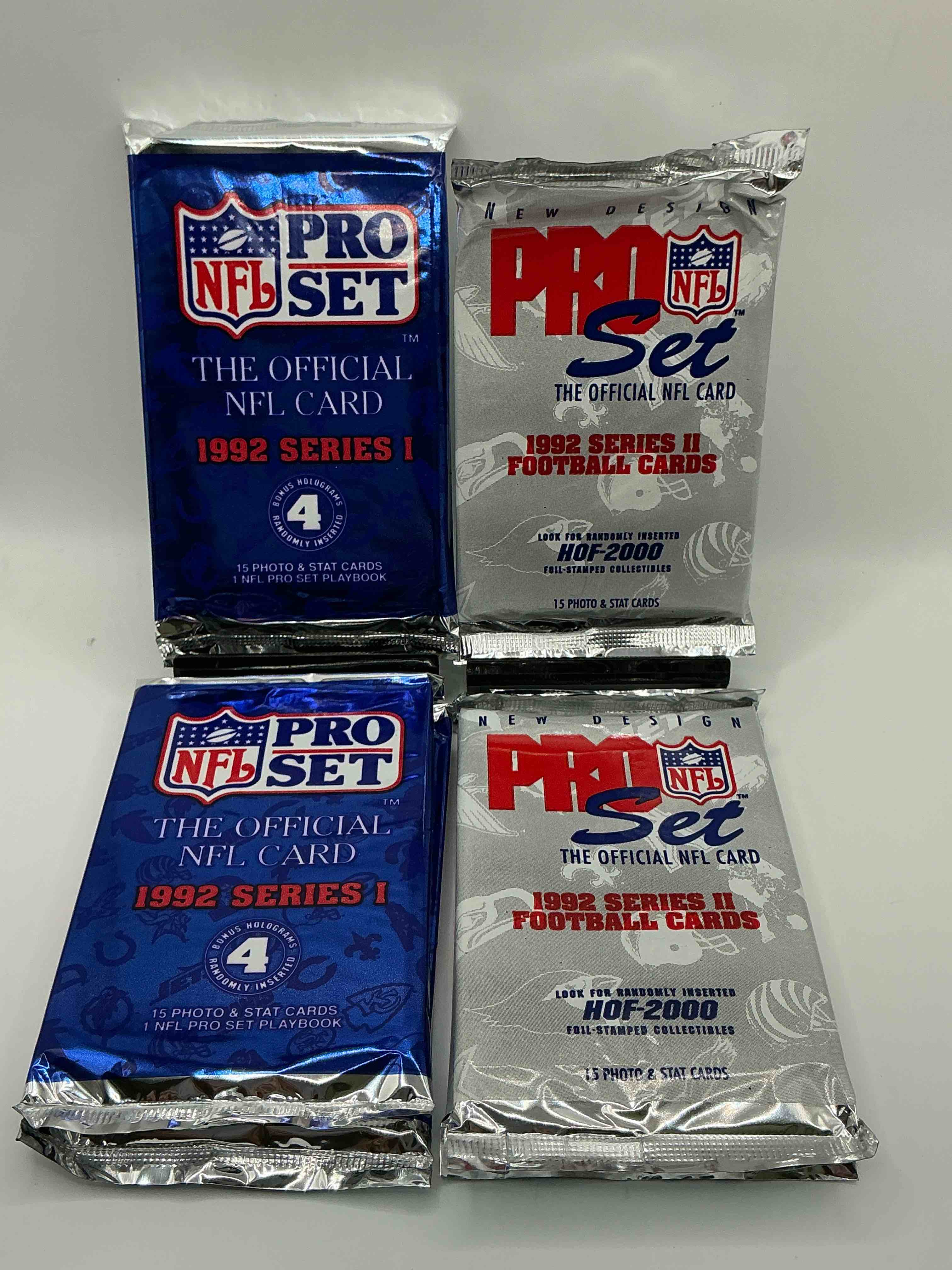 Condition photo showing New/Like New for nfl pro set! wow! 1992 series i & ii football cards! possible rice, montana, elway, sanders, jackson & more! search for limited edition randomly inserted hof 2000 stamped collectibles!