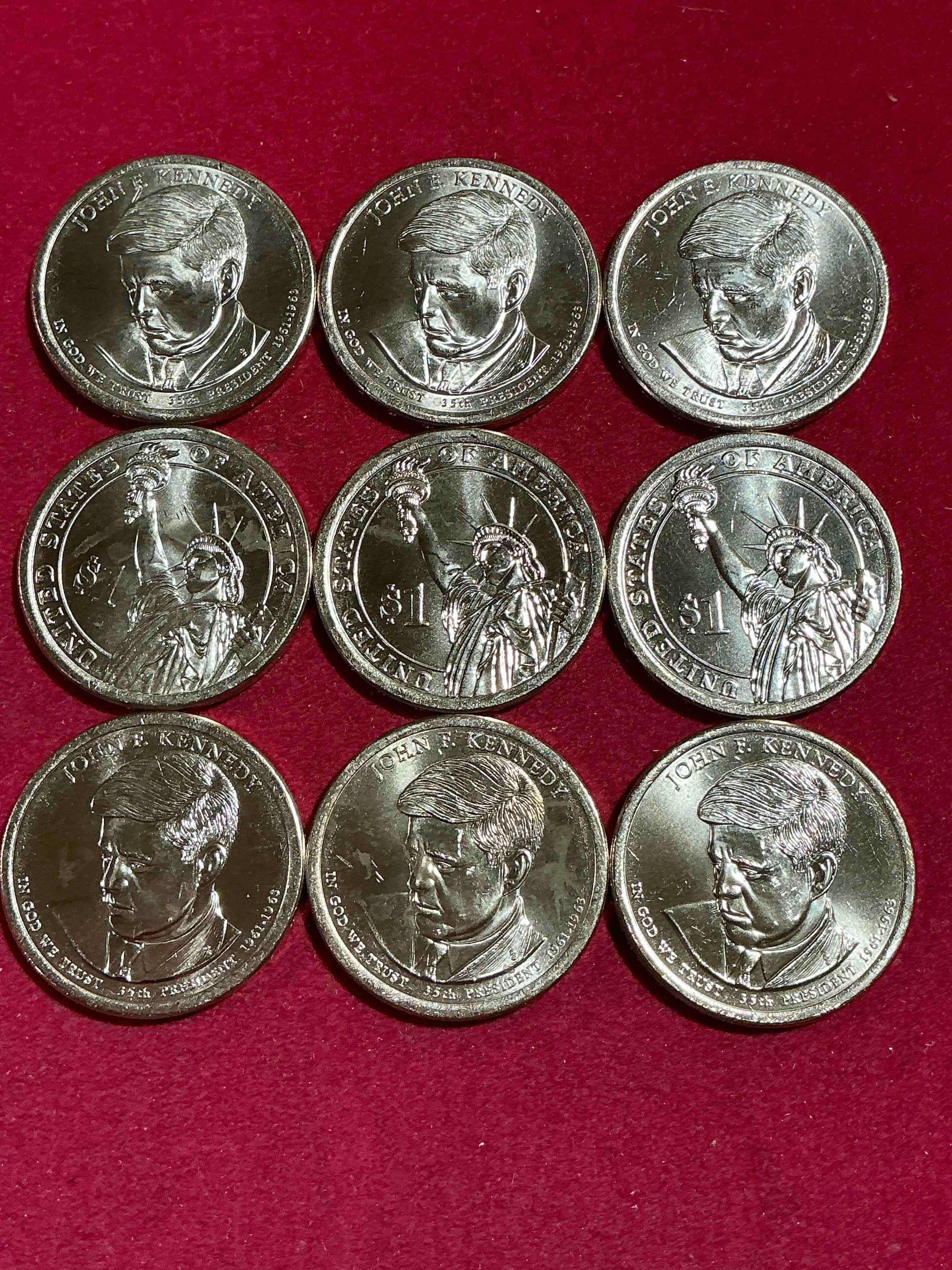 Condition photo showing New/Like New for john f. kennedy 2015 one dollar presidential coins! uncirculated brilliant coins! these coins are in mint condition, and some of the most collectible coins out there! rare, uncirculated, one dollar coins featuring john f. kennedy