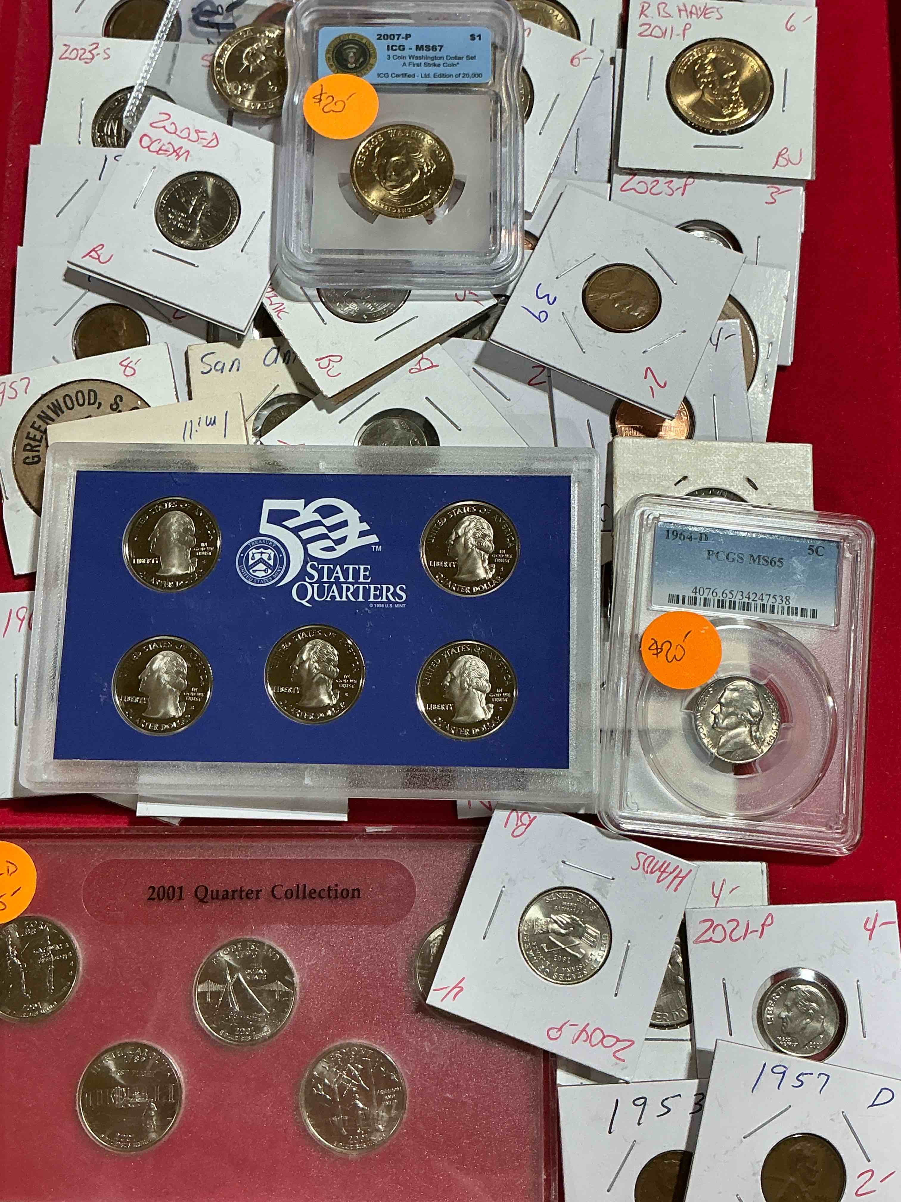 cool coin closeout! wow! awesome u.s. coins & more, antique, vintage & modern galore! many uncirculated! check out this incredible closeout collection of incredibly cool coins & rare items spanning decades! bid is per coin/item & all coins encased for protection! a true smorgasbord collector's dream! each collection is unique and includes items such as rare antique coins, rare date coins, coin sets, modern uncirculated coins, wooden tokens, cool medallions & more! disregard original price marks on pieces, this is a true auction closeout! an incredible opportunity for re-sellers & collectors!