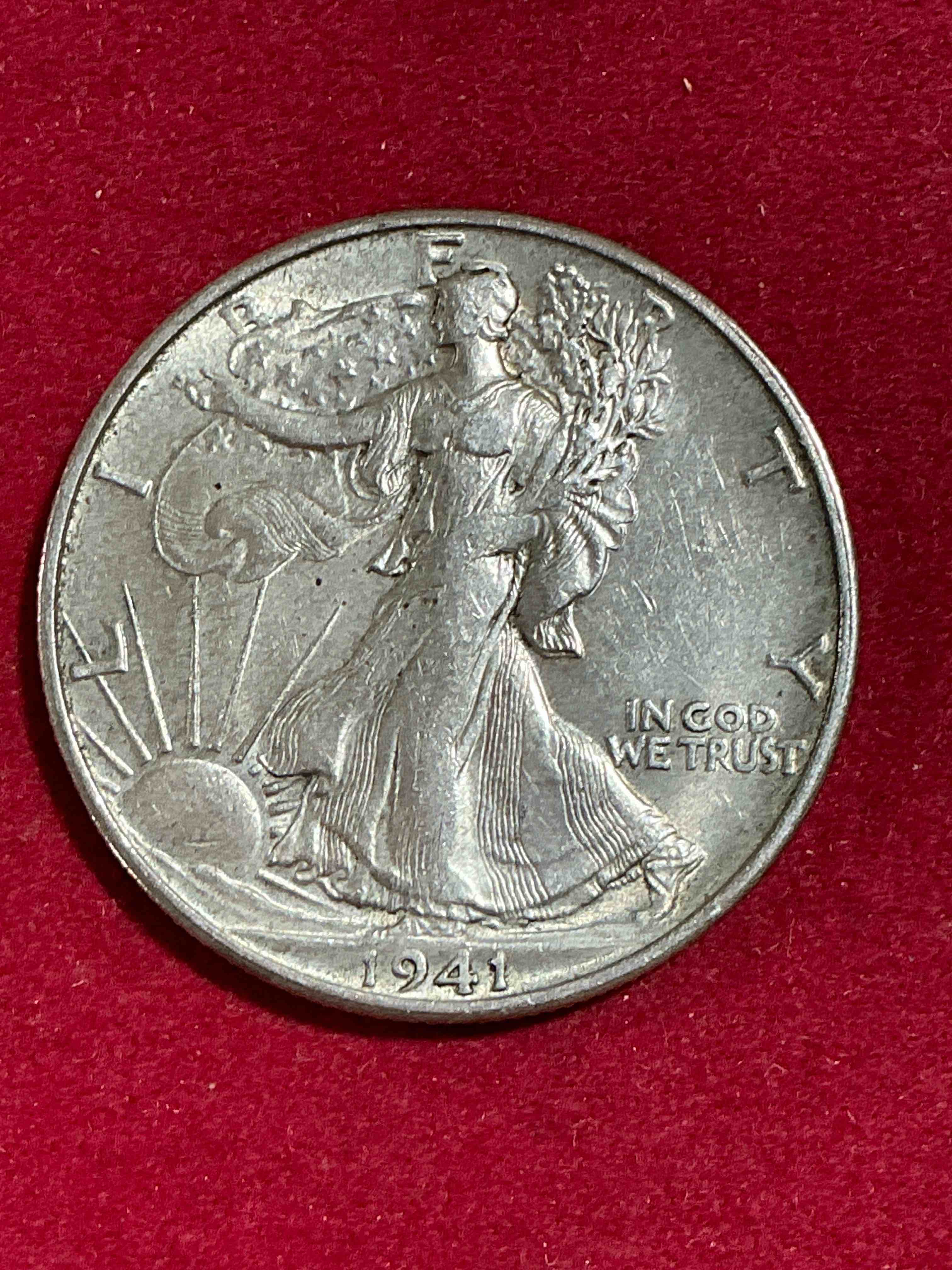 world war ii era silver! antique u.s. silver! liberty walking silver fine u.s. silver half dollar! this striking half dollars were minted from 1916-1947 & have become some of the most collectible coins in history! here is a striking example from 1941! liberty walking coins are 90% fine u.s. silver, a great investment in precious metal!