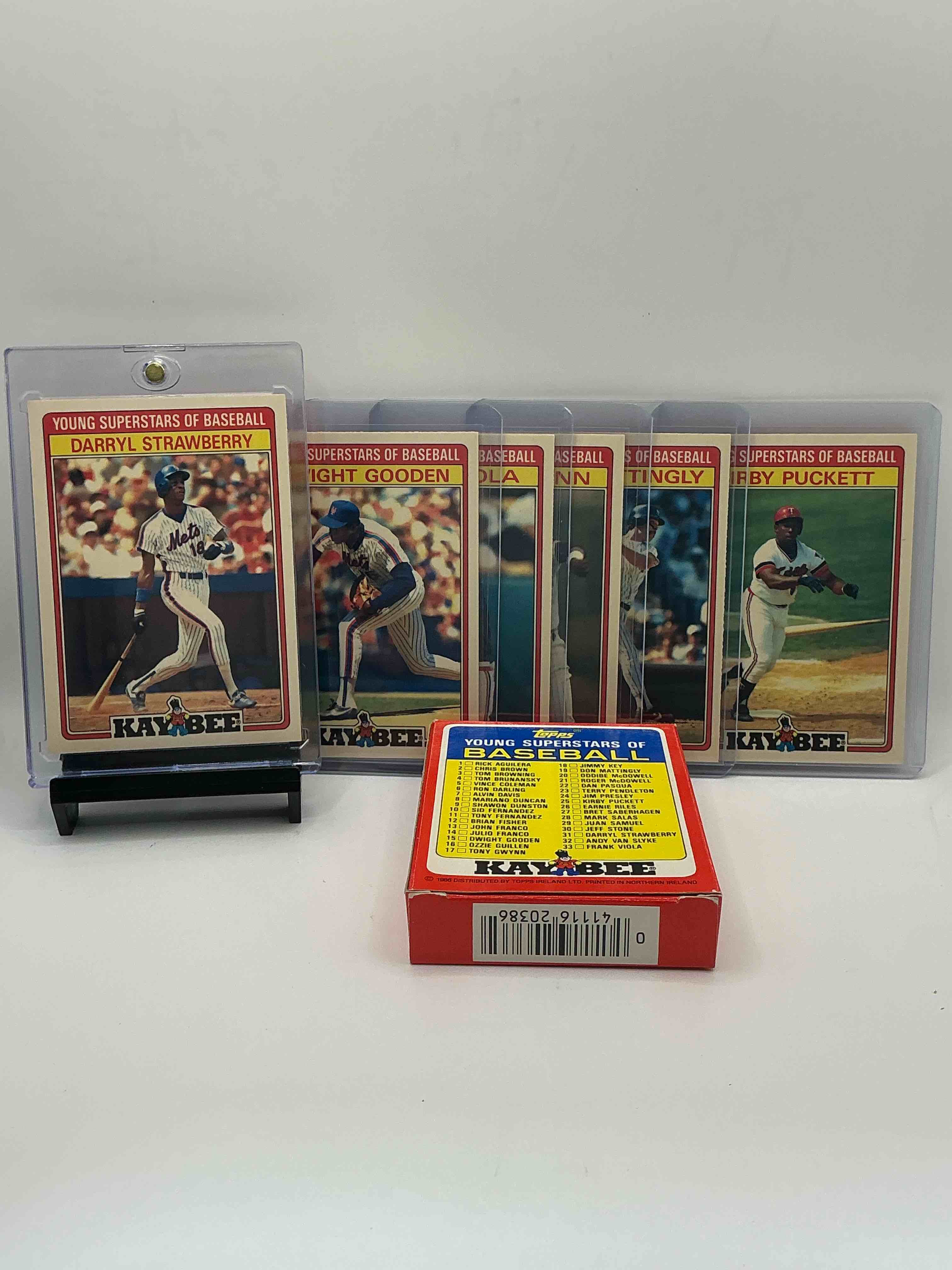 Condition photo showing New/Like New for young superstars! mlb boxes! 33 card complete collector’s set! includes vince coleman, tony gwynn, don mattingly, kirby puckett, frank viola & more! awesome vintage baseball 1986 young superstars box!