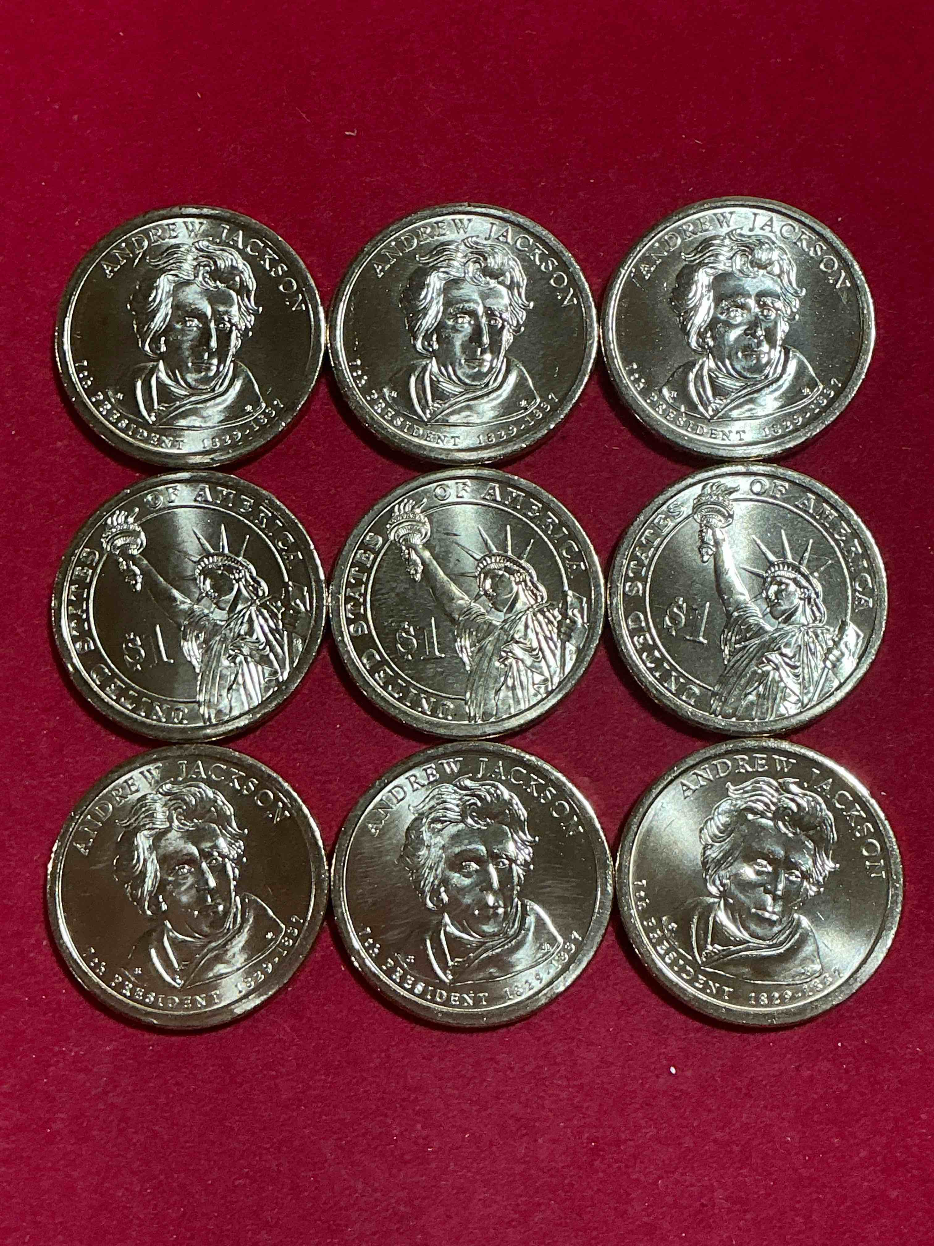 andrew jackson 2008 one dollar presidential coins! uncirculated brilliant coins! these coins are in mint condition, and some of the most collectible coins out there! rare, uncirculated, one dollar coins featuring andrew jackson!