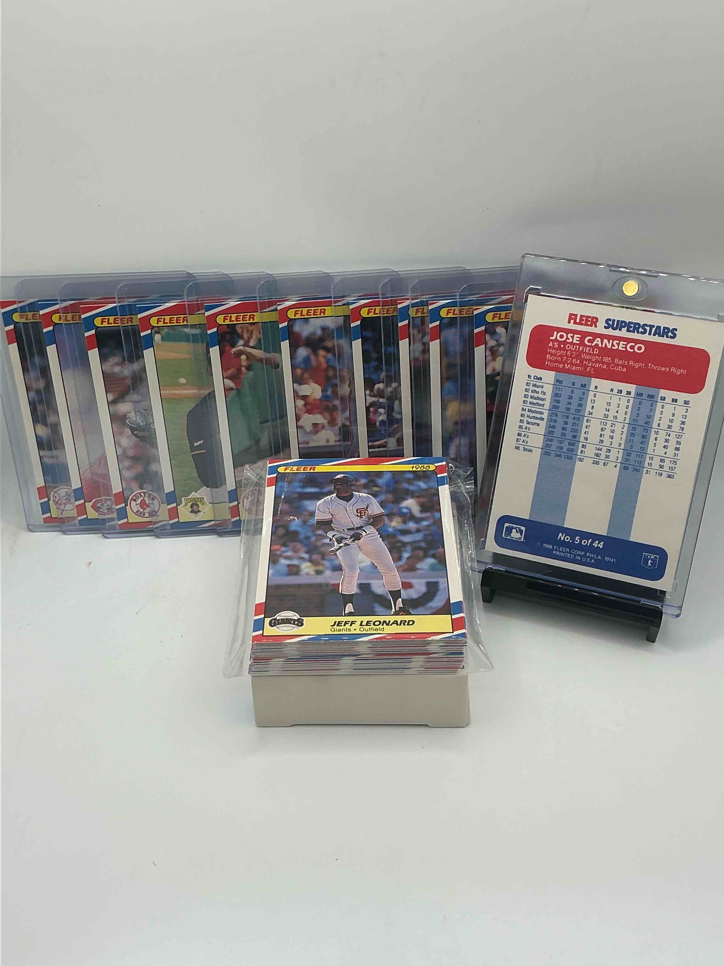 Condition photo showing New/Like New for 1988 baseball superstars fleer baseball cards! jose canseco, roger clemens, don mattingly, cal ripken jr & more! baseball’s best! 50 card lot, includes commons & legends alike! some of the best to ever do it!