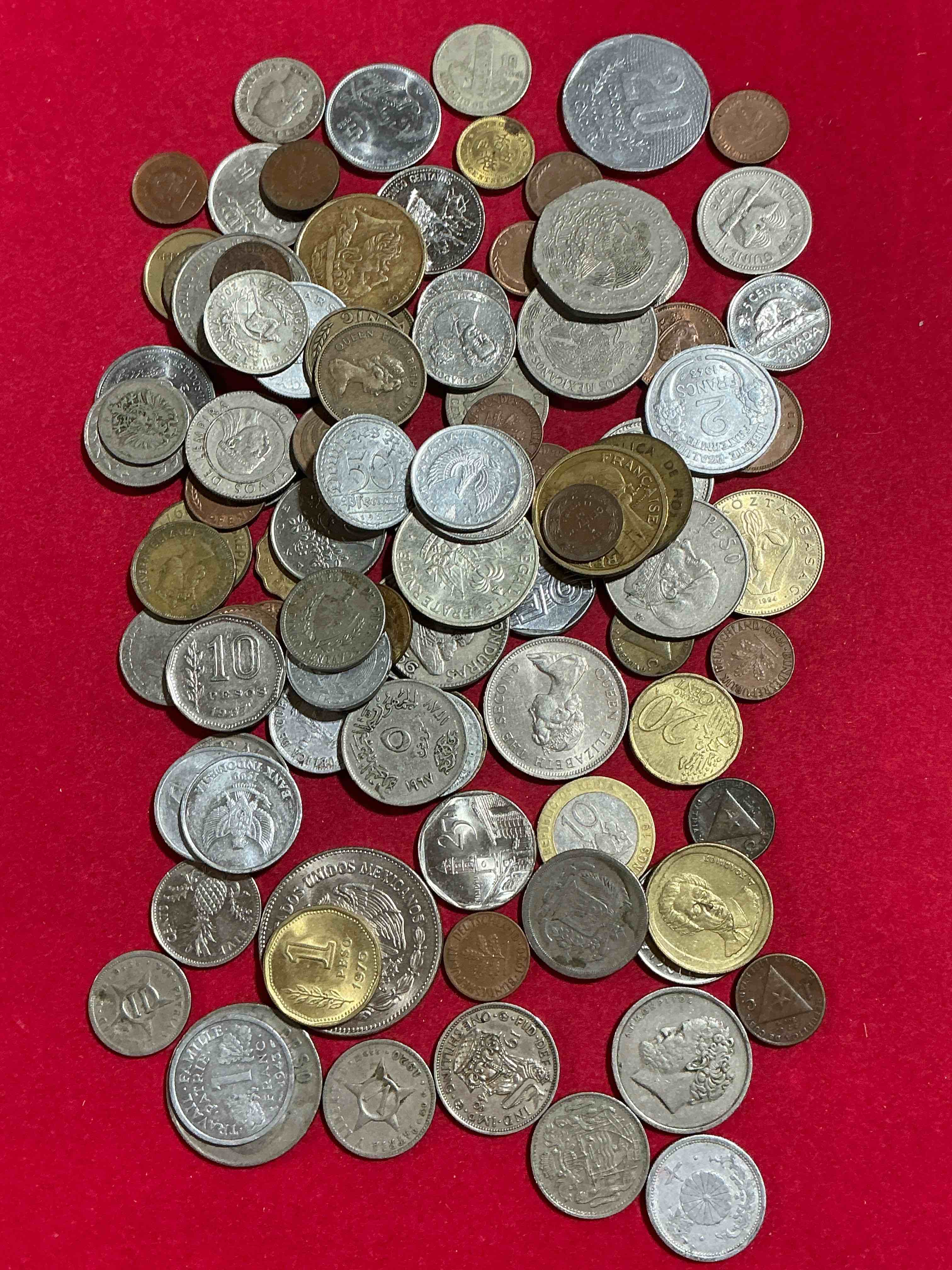 Condition photo showing Good Condition for world coins, antique & vintage! each lot is unique! many different years, countries, sizes & exotic places. this cool collection of antique coins from around the world is loads of fun! have fun identifying each coin & country as a great educational tool! a great investment too!