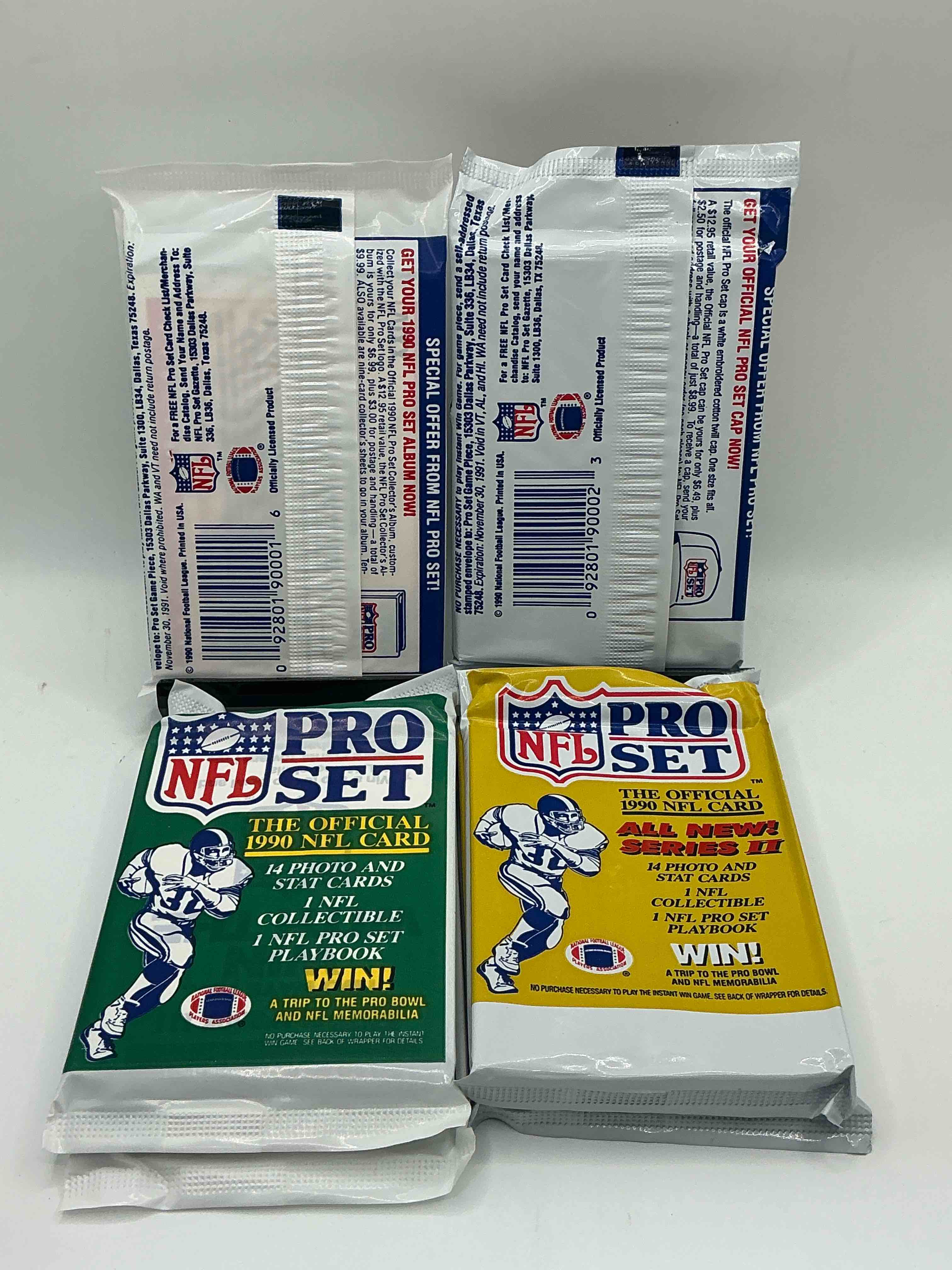 Condition photo showing New/Like New for wow! 1990 pro set football sealed card packs, series i & ii, direct from original retail case!highly sought after by collectors as this year is loaded with high profile cards!search for cards from barry sanders, deion sanders, troy aikman, michael irvin & much more! getting hard to find!