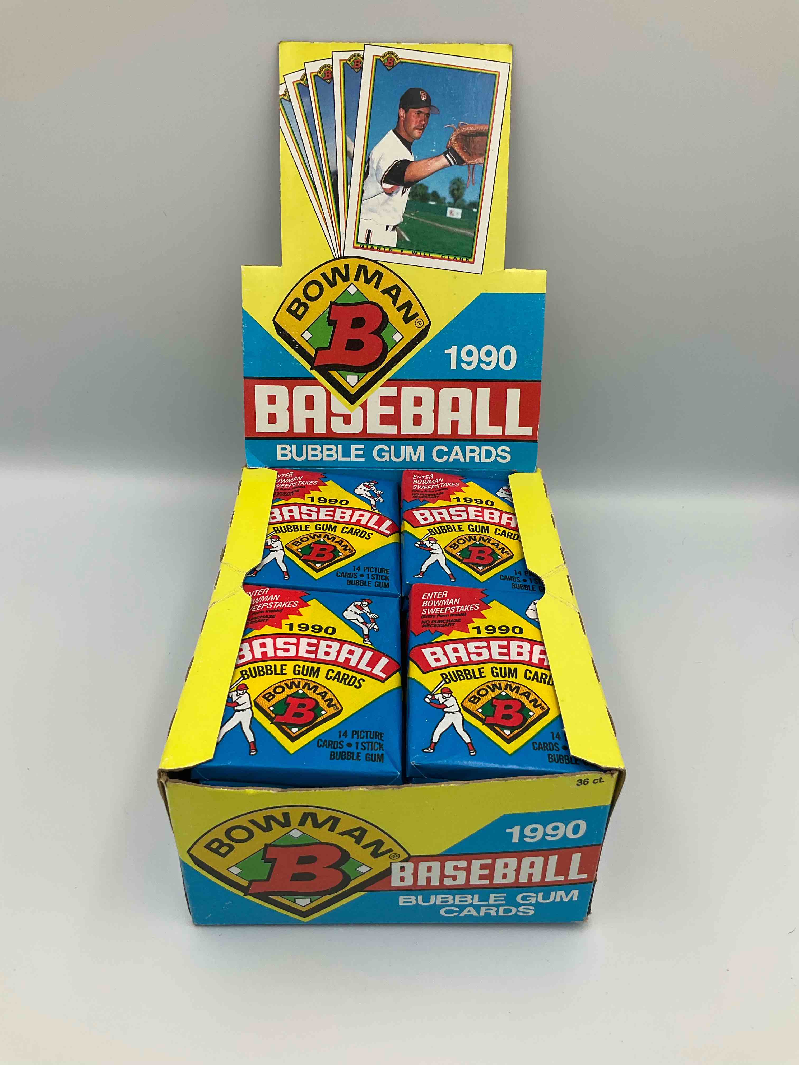 Condition photo showing New/Like New for 1990 bowman baseball unopened sports card wax packs! direct from original box! look for frank thomas & larry walker rookie cards!