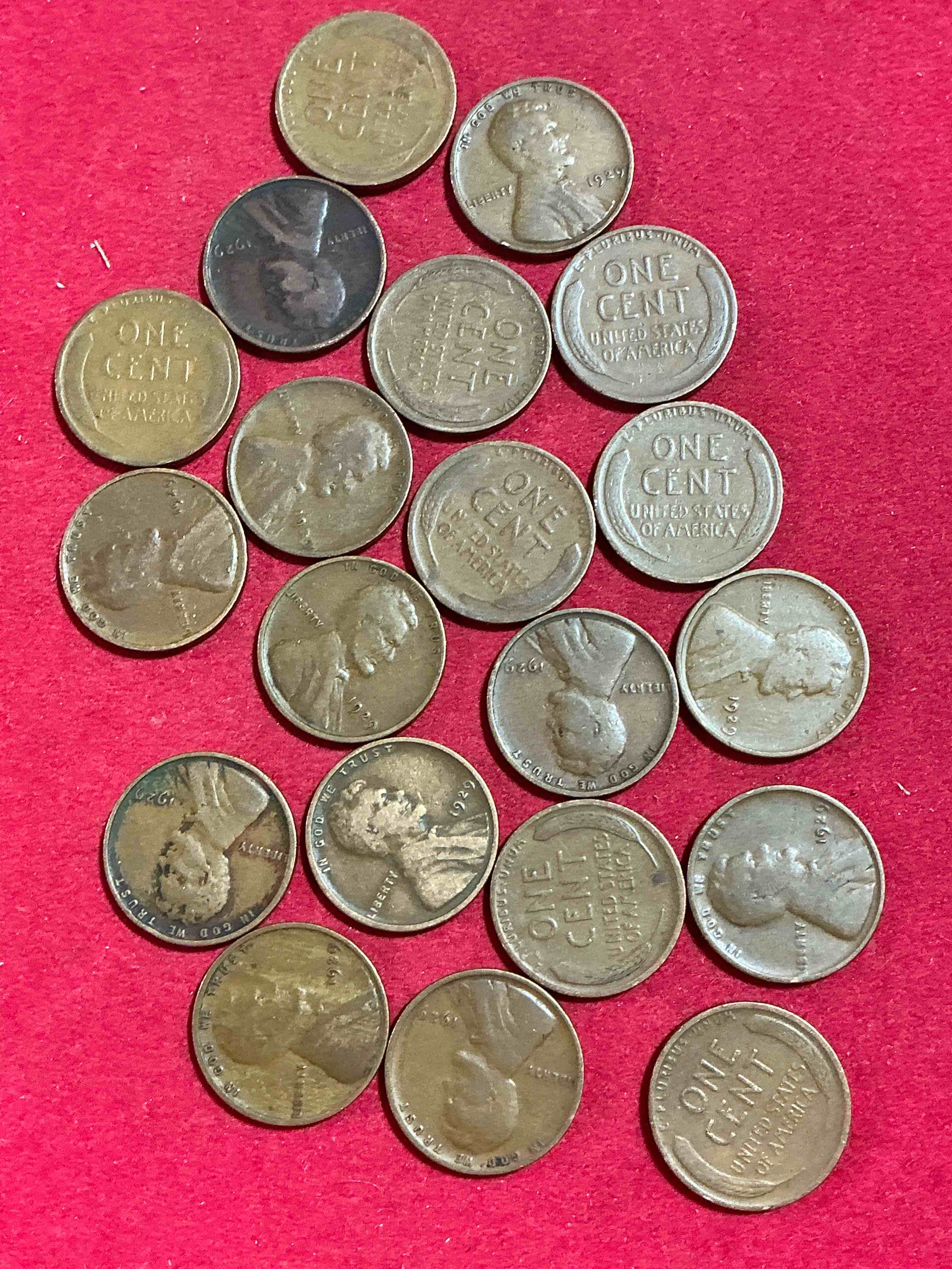 Condition photo showing Good Condition for 1929, the year of infamy! here are rare pennies from 1929, the year the stock market crashed that ended the roaring twenties & entered america into the great depression. these gorgeous pennies are in great, circulated condition for their age & have visible dates. own a piece of history from a year that will live in infamy!