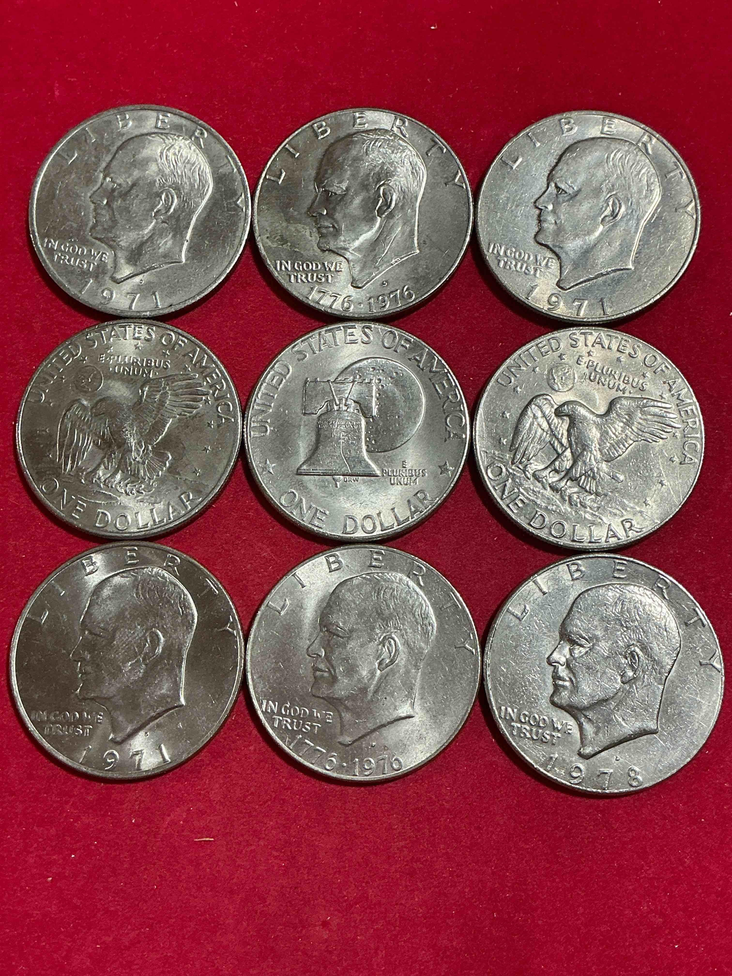 Condition photo showing Good Condition for gorgeous eisenhower dollar coins! these striking, large u.s. coins were minted from 1971-1978. here are gorgeous examples of “ike" dollars from 1976 & more! these coins have become immensely popular with collectors & some have great toning!
