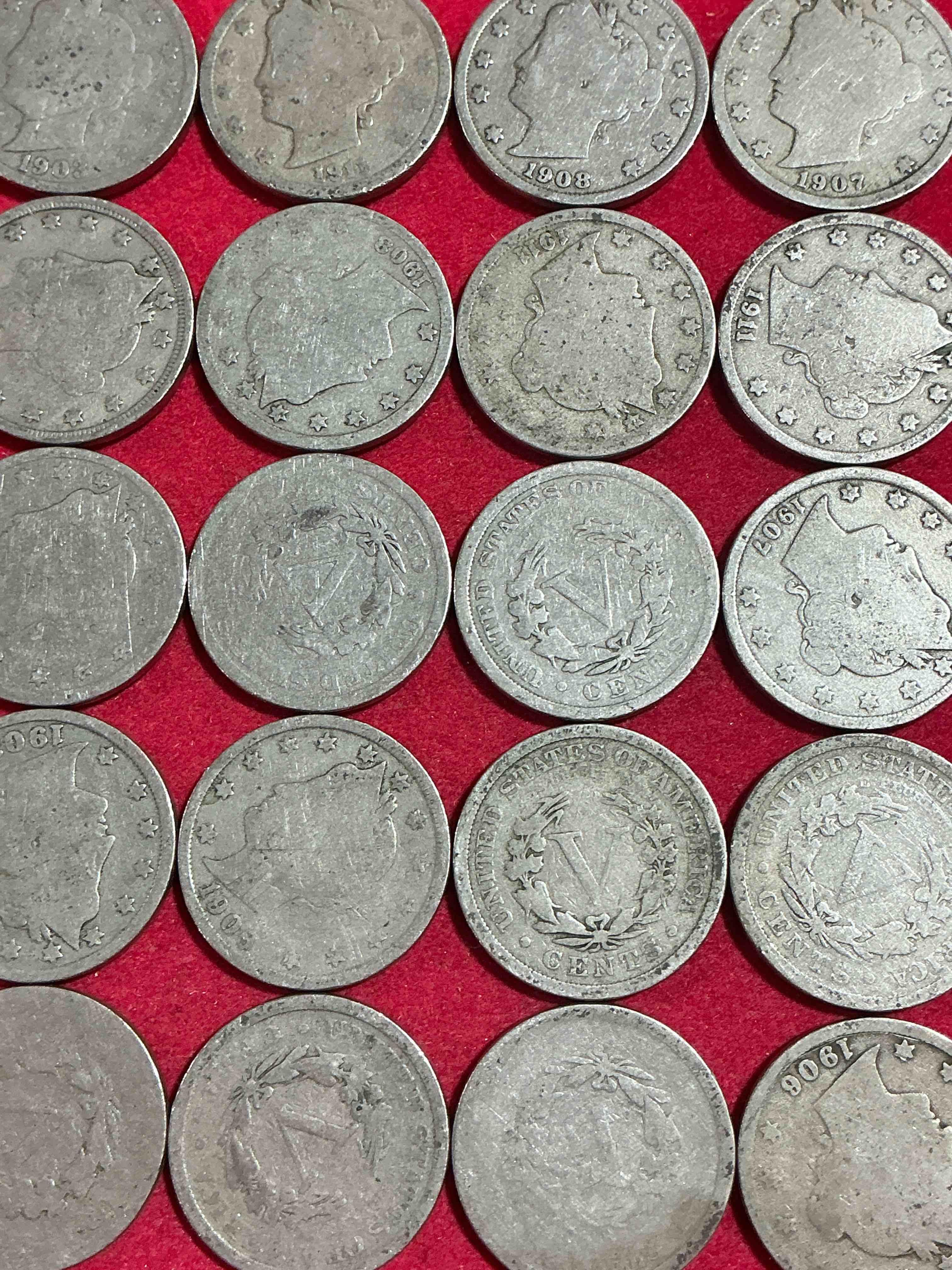 Condition photo showing Good Condition for antique u.s. v nickels! think of the history these coins have seen!, liberty head v nickels were minted up until 1913 & were the style of nickels before buffalo nickels. own some cool pieces of history! rare to see these coins with the "date on" in circulated condition!