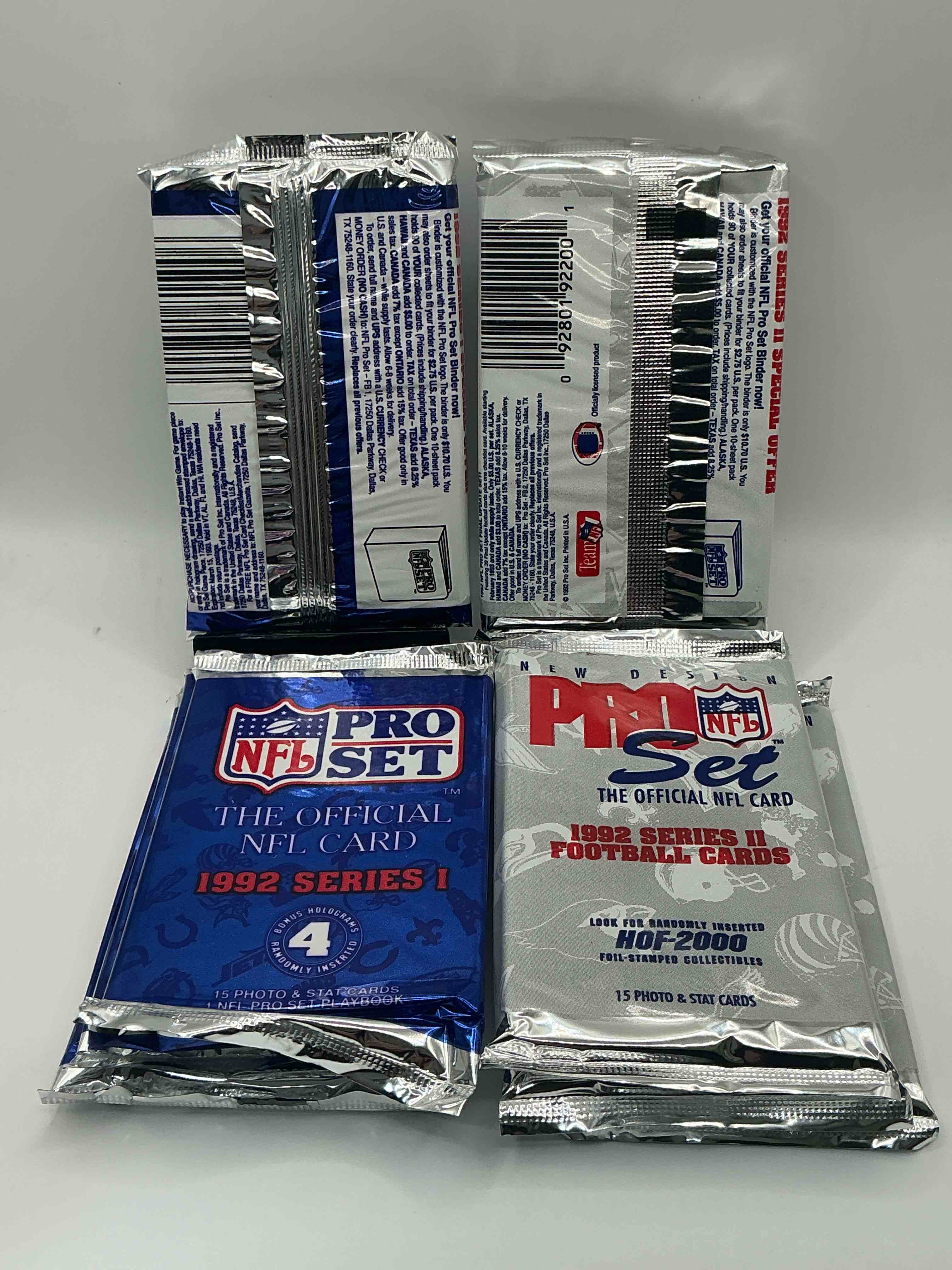 Condition photo showing New/Like New for nfl pro set! wow! 1992 series i & ii football cards! possible rice, montana, elway, sanders, jackson & more! search for limited edition randomly inserted hof 2000 stamped collectibles! 
