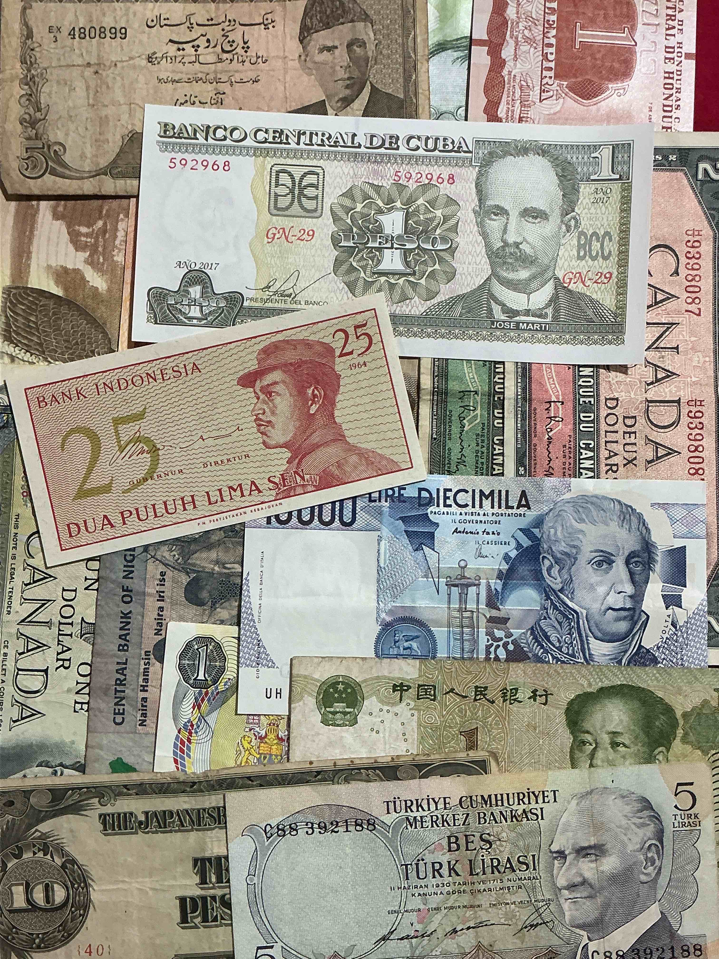 Condition photo showing Good Condition for modern & antique paper money! vintage & antique! paper money from across the world- all different shapes & sizes from all kinds of crazy places! own currency from the corners of the world! wow!