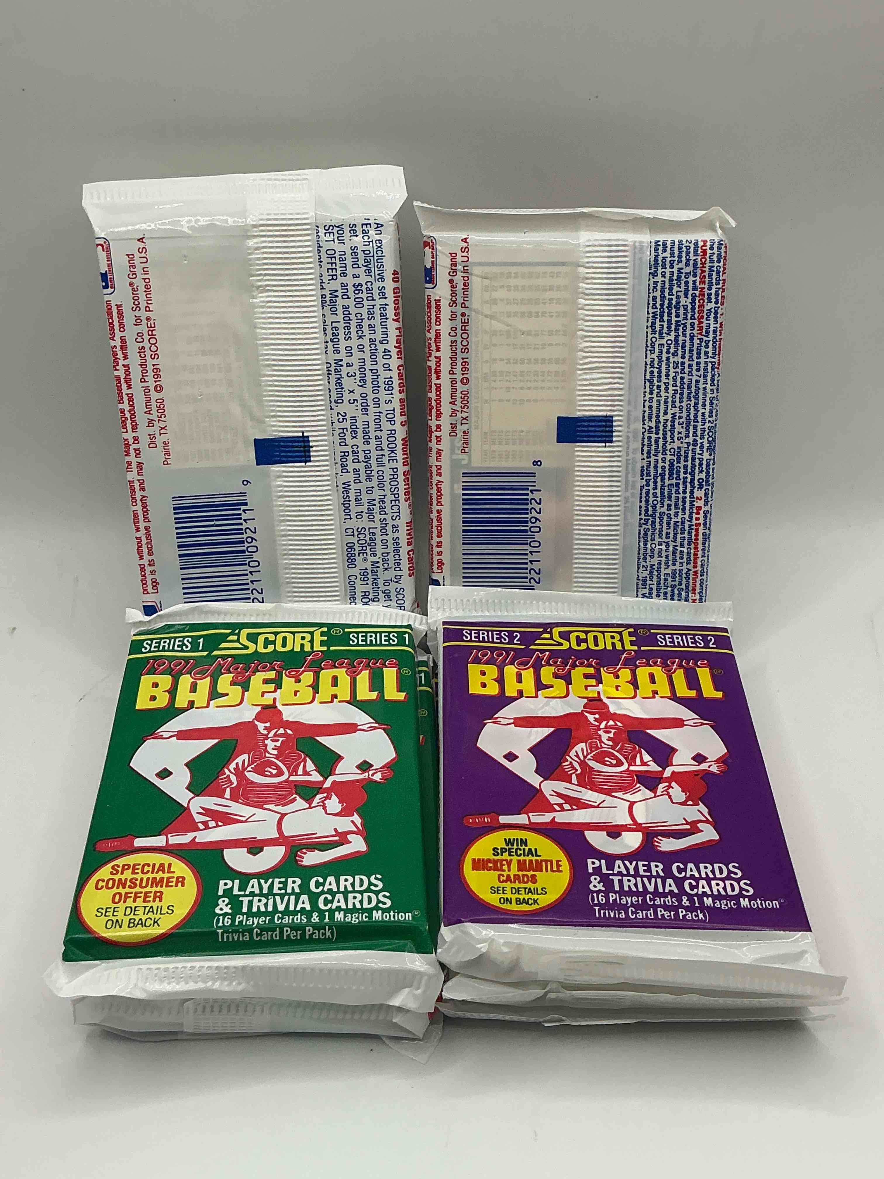 Condition photo showing New/Like New for search for bo jackson "bo breaker" card (psa 10 value $200). ken griffey dream team card #892? 1991 score baseball unopened packs series i & ii! 2,493 signed mickey mantle cards from this year out there, fetching big money if pulled! insanely cool & valuable packs with stars & rookies!
