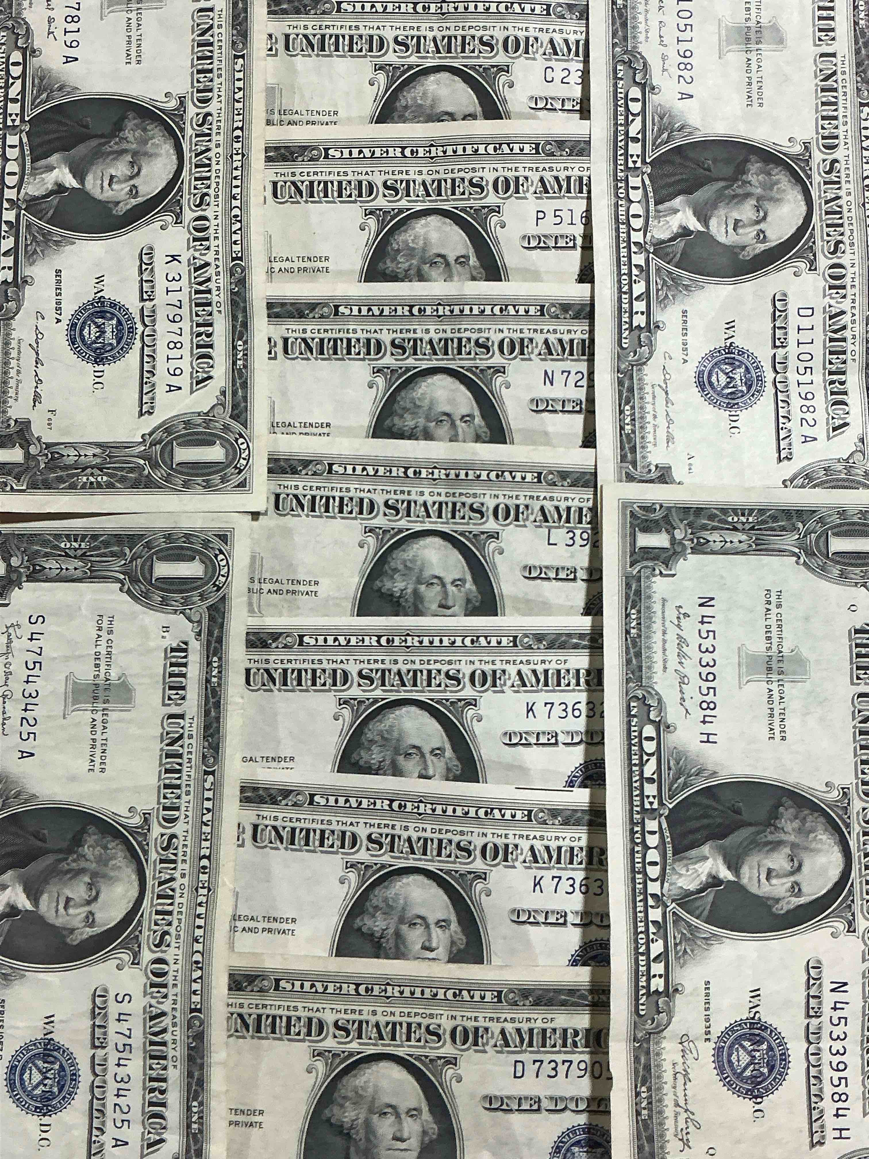 Condition photo showing Good Condition for 1957 & 1935 series silver certificates! did you know that prior to 1964 one dollar u.s. paper money was actually redeemable for silver dollars?! wow how times have changed! silver certificates were produced from 1878 to 1964 & are still considered legal tender at face value. here are gorgeous, circulated 1957 u.s. one dollar silver certificate, with highly collectible "blue seal!* own an awesome piece of history!