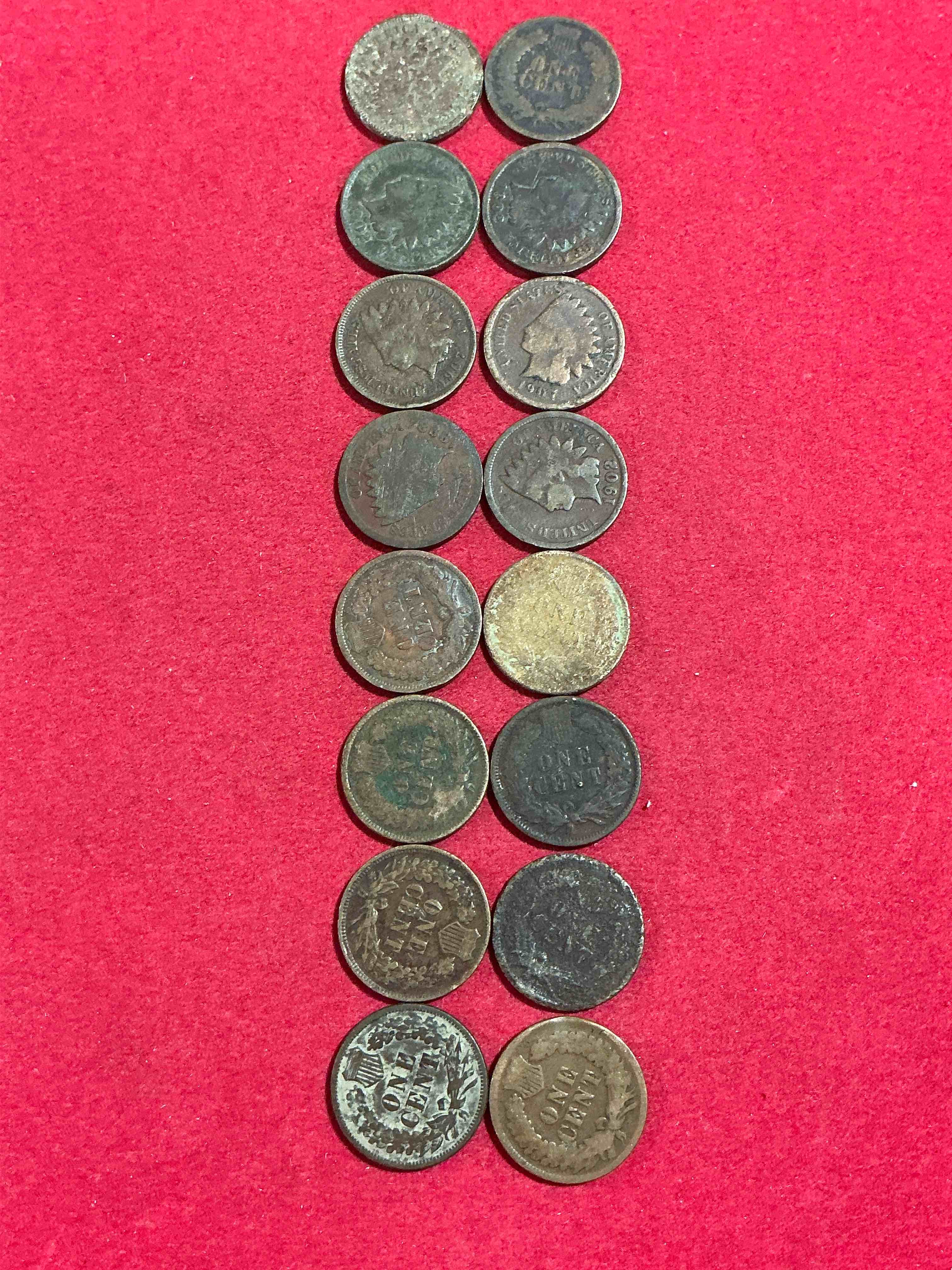 Condition photo showing Good Condition for indian head pennies! these gorgeous u.s. pennies were minted from 1859-1909 & have become serious collector items! the "indian head" design is actually a representation of lady liberty wearing an indian headdress. here are beautiful, well-kept examples representing many different mint years! great for collecting, investing & learning history, & rare with visible dates!