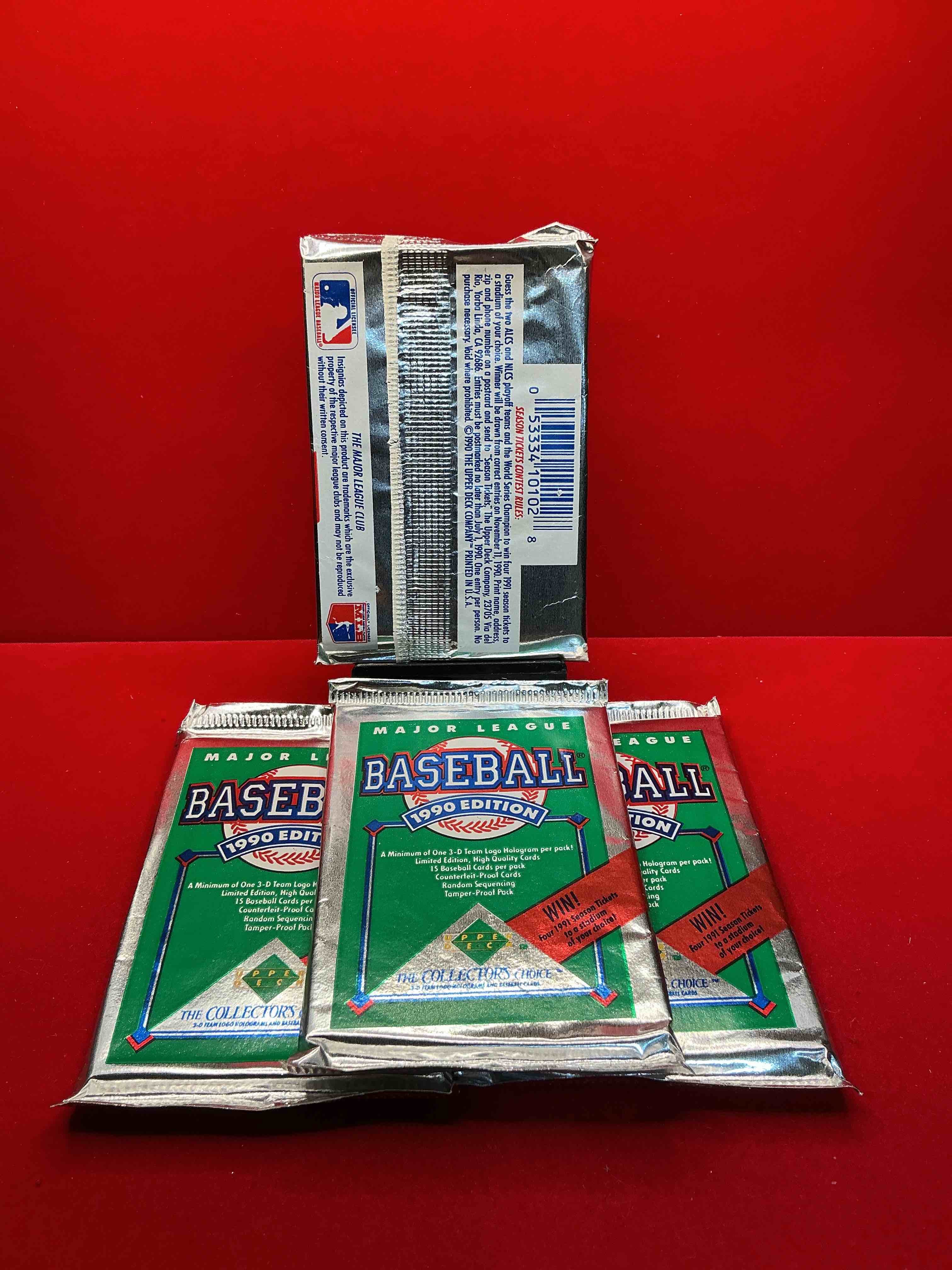 Condition photo showing New/Like New for 1990 upper deck baseball unopened sports trading card packs! direct from original box! look for possible collector's 3d team logo card! as well as early ken griffey jr. cards!