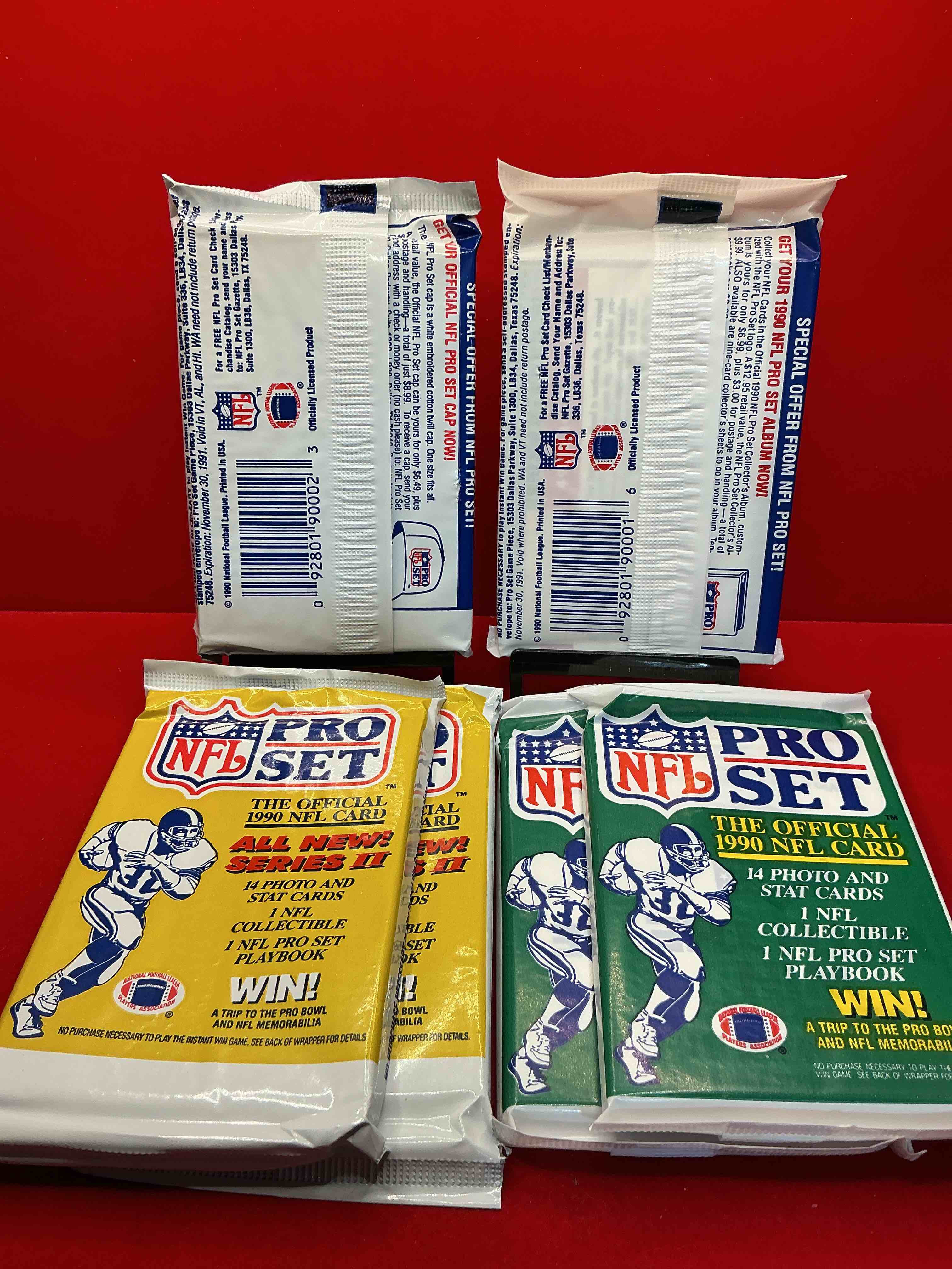 Condition photo showing New/Like New for wow! 1990 pro set football sealed card packs, series i & ii, direct from original retail case!highly sought after by collectors as this year is loaded with high profile cards!search for cards from barry sanders, deion sanders, troy aikman, michael irvin & much more! getting hard to find!