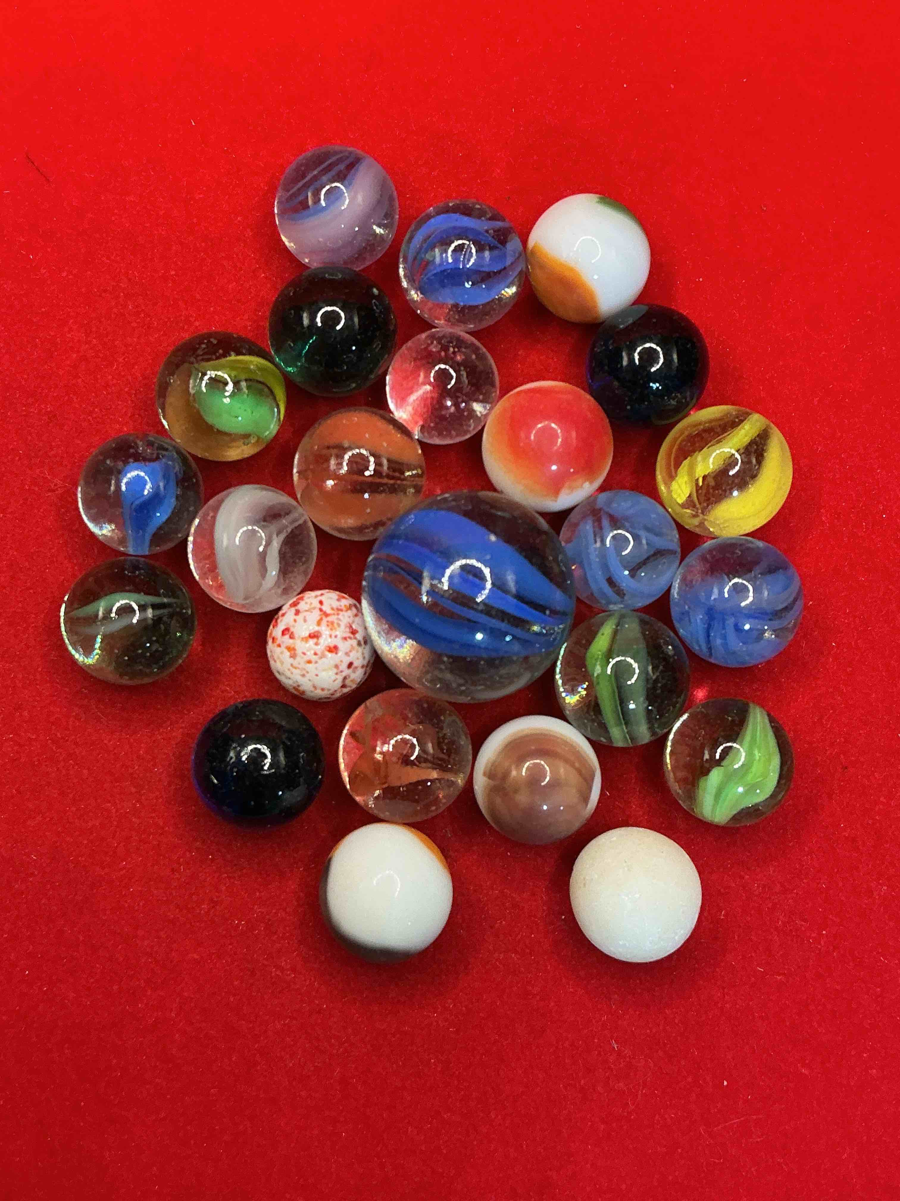 Condition photo showing Good Condition for antique glass marbles! genuine stunning marbles lot, some marbles made between the years 1925-1965 & some may be made with uranium! some may are great depression era & even earlier! gorgeous, authentic pieces of history!