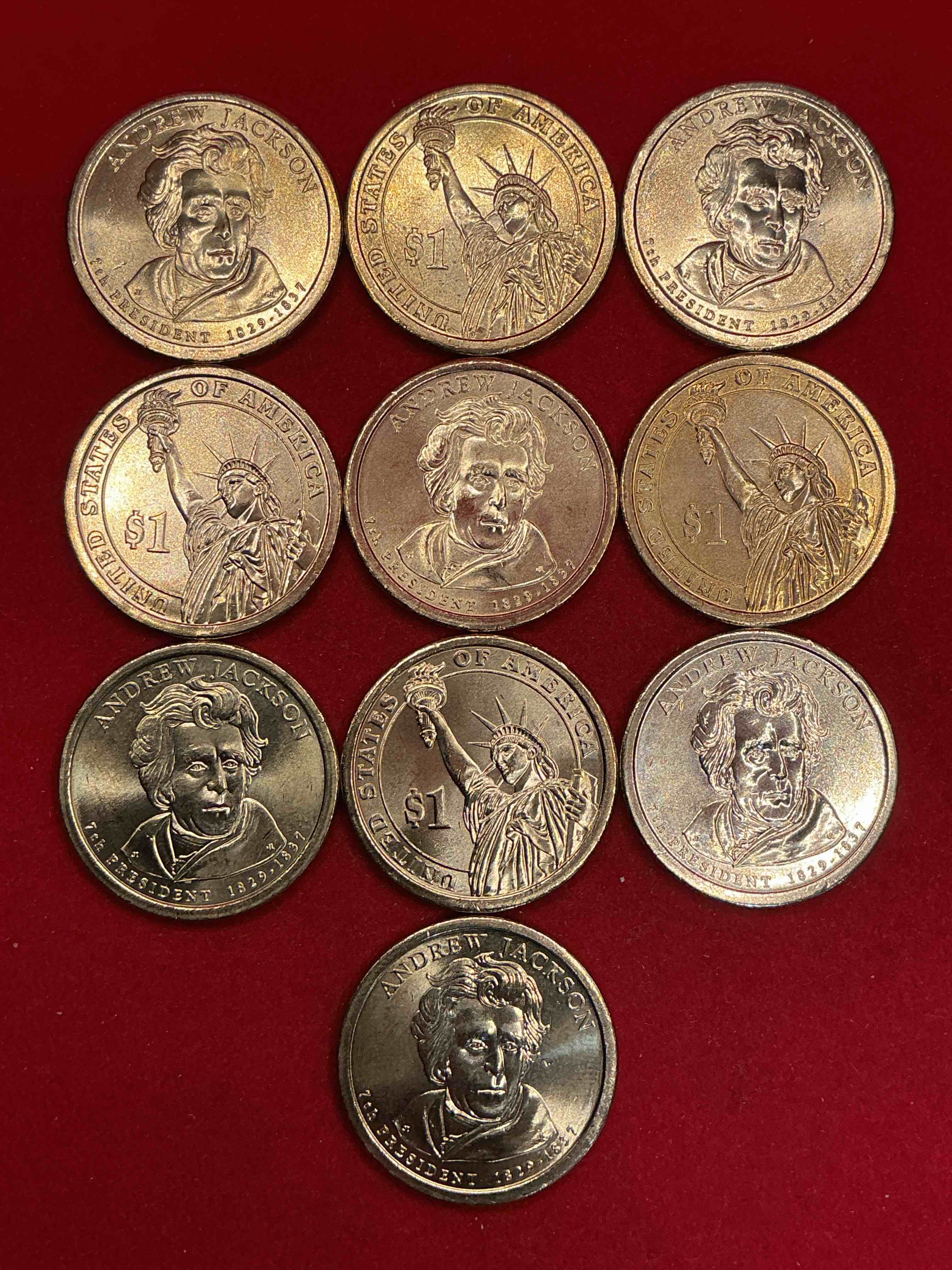 andrew jackson 2008 one dollar presidential coins! uncirculated brilliant coins! these coins are in mint condition, and some of the most collectible coins out there! rare, uncirculated, one dollar coins featuring andrew jackson!
