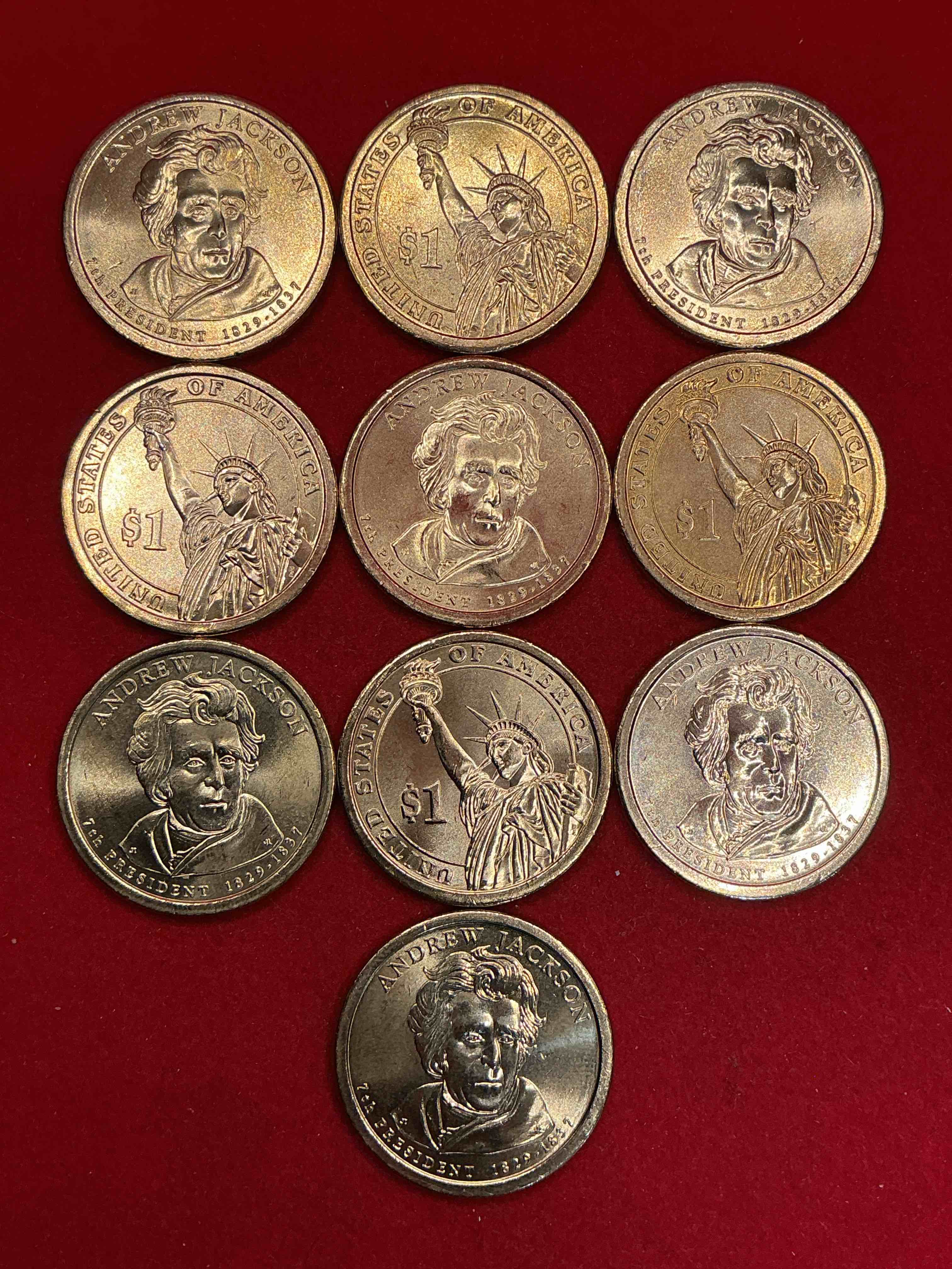Condition photo showing New/Like New for andrew jackson 2008 one dollar presidential coins! uncirculated brilliant coins! these coins are in mint condition, and some of the most collectible coins out there! rare, uncirculated, one dollar coins featuring andrew jackson!
