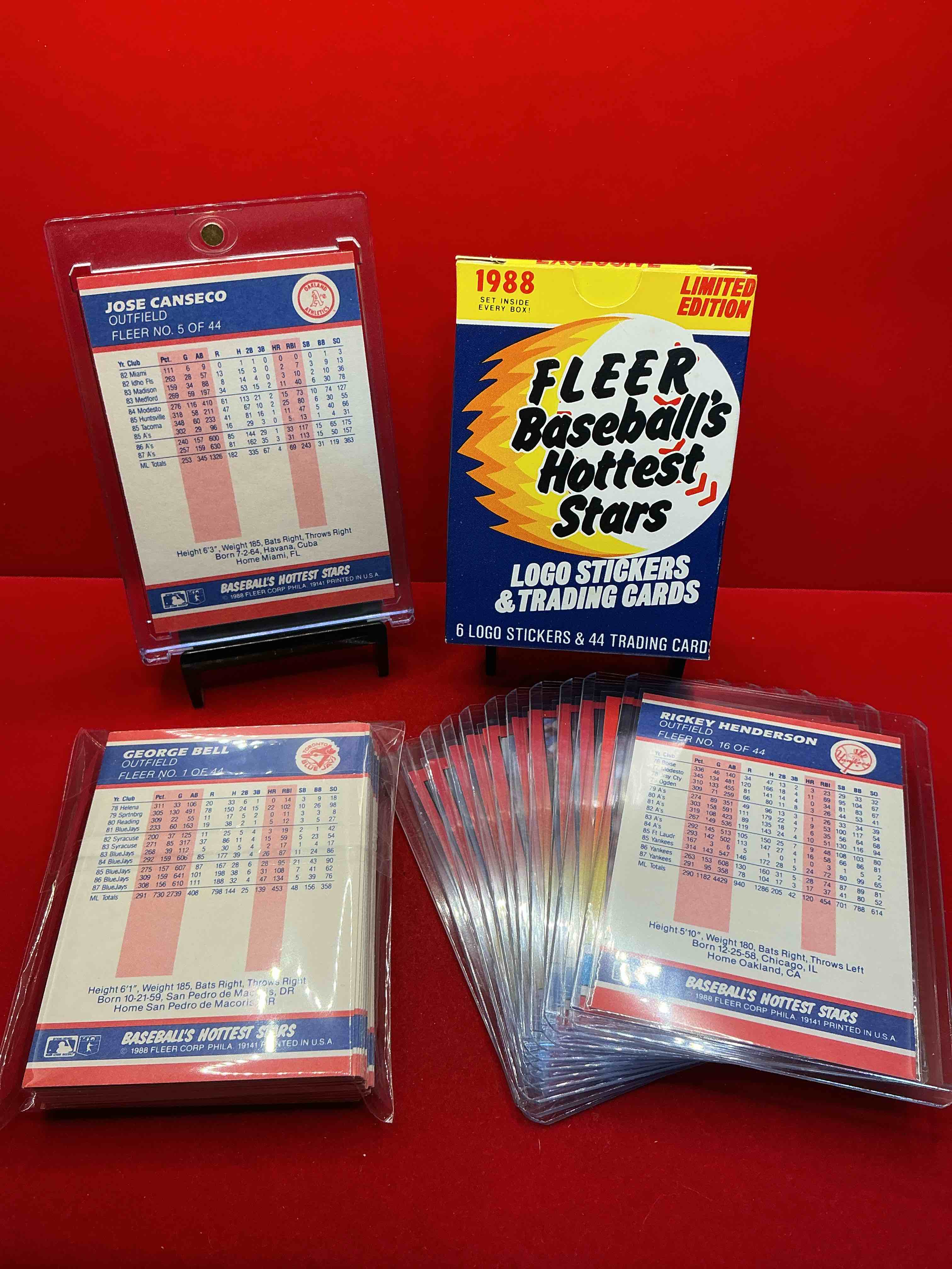 Condition photo showing New/Like New for jose canseco, bo jackson, barry bonds & more! 1988 fleer baseball 50 card craziness! bo jackson, barry bonds, kirby puckett, rickey henderson, don mattingly, wade boggs, fernando valenzuela, nolan ryan, roger clemens & more! the best players from the time! super rare set with all of these stars! 50 card craziness! legends, heroes & commons!