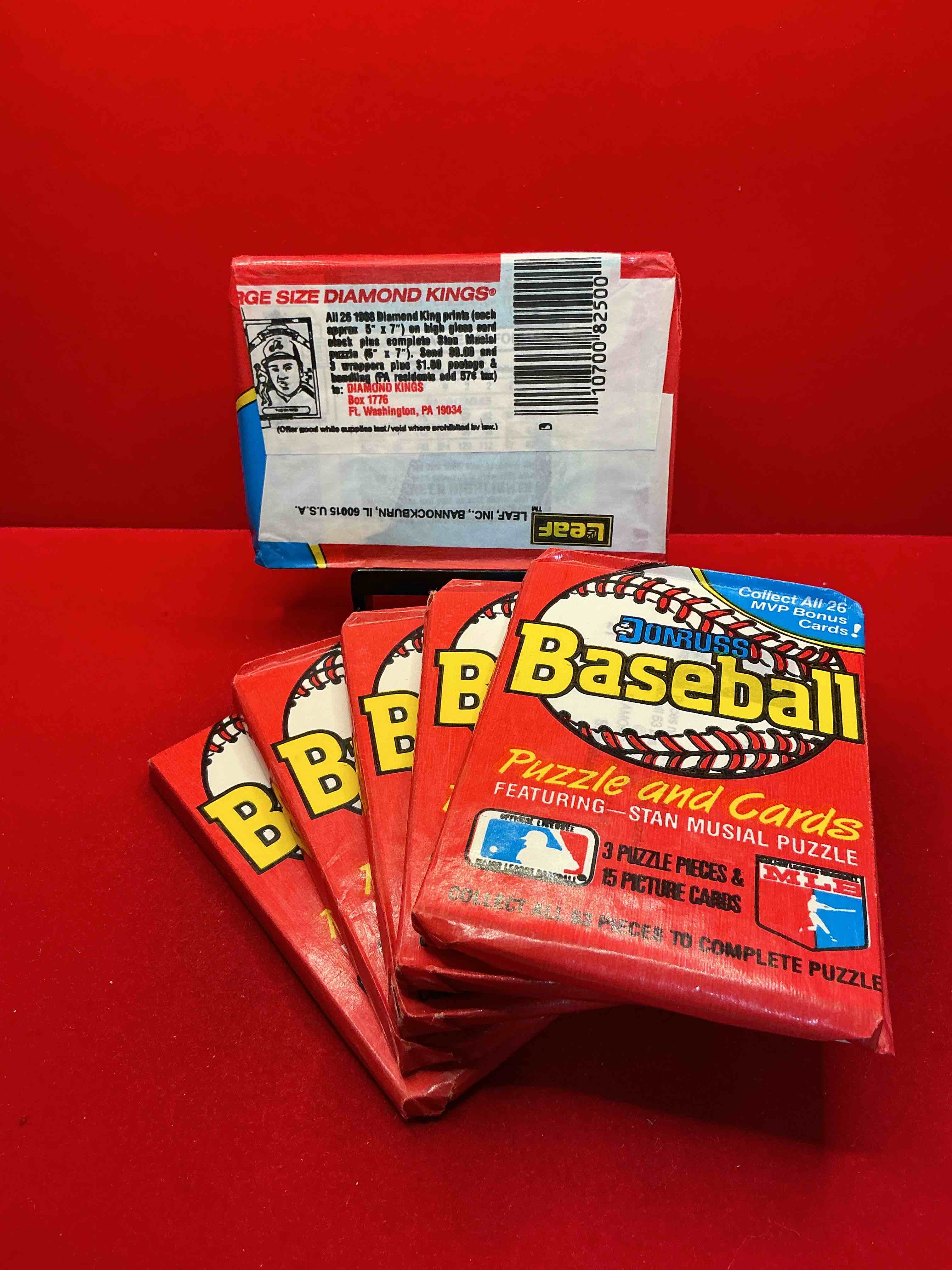 Condition photo showing New/Like New for 1988 donruss baseball unopened sports card wax packs, direct from original box!search for valuable don mattingly & nolan ryan cards!