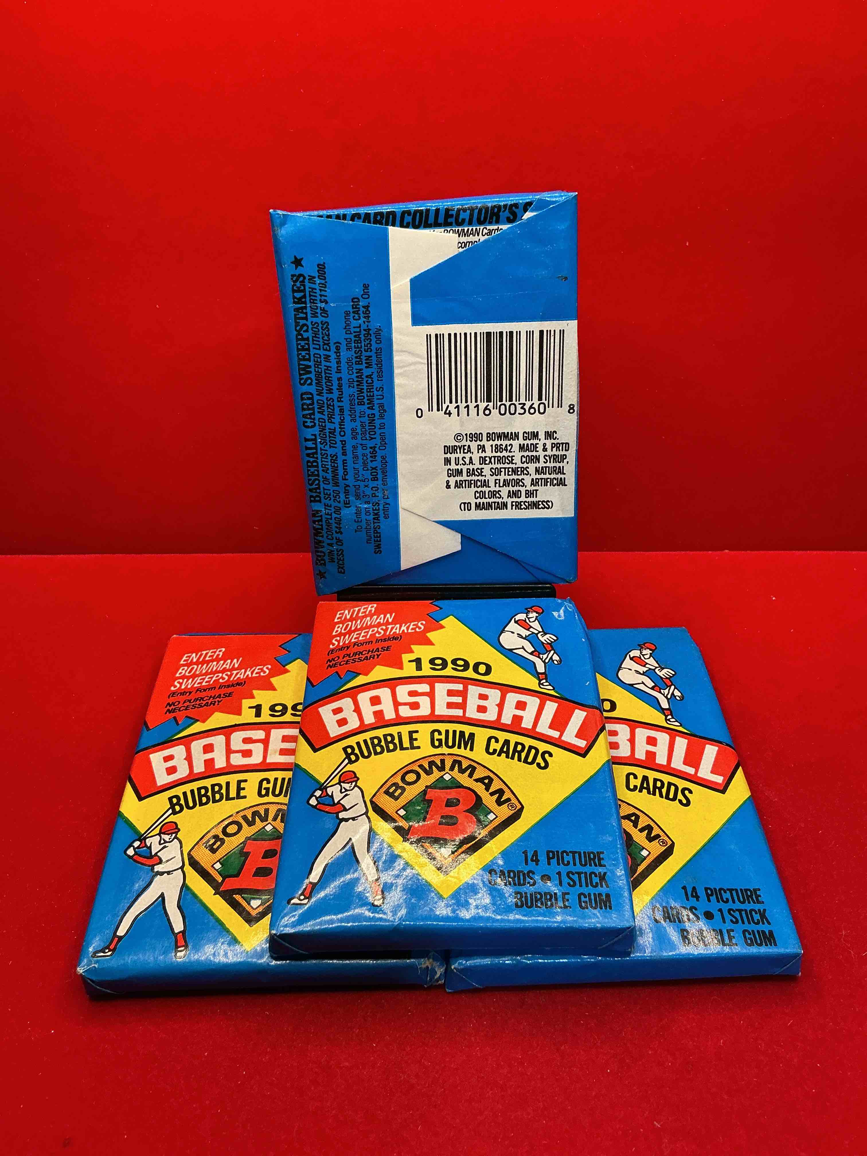 Condition photo showing New/Like New for 1990 bowman baseball unopened sports card wax packs! direct from original box! look for frank thomas & larry walker rookie cards!