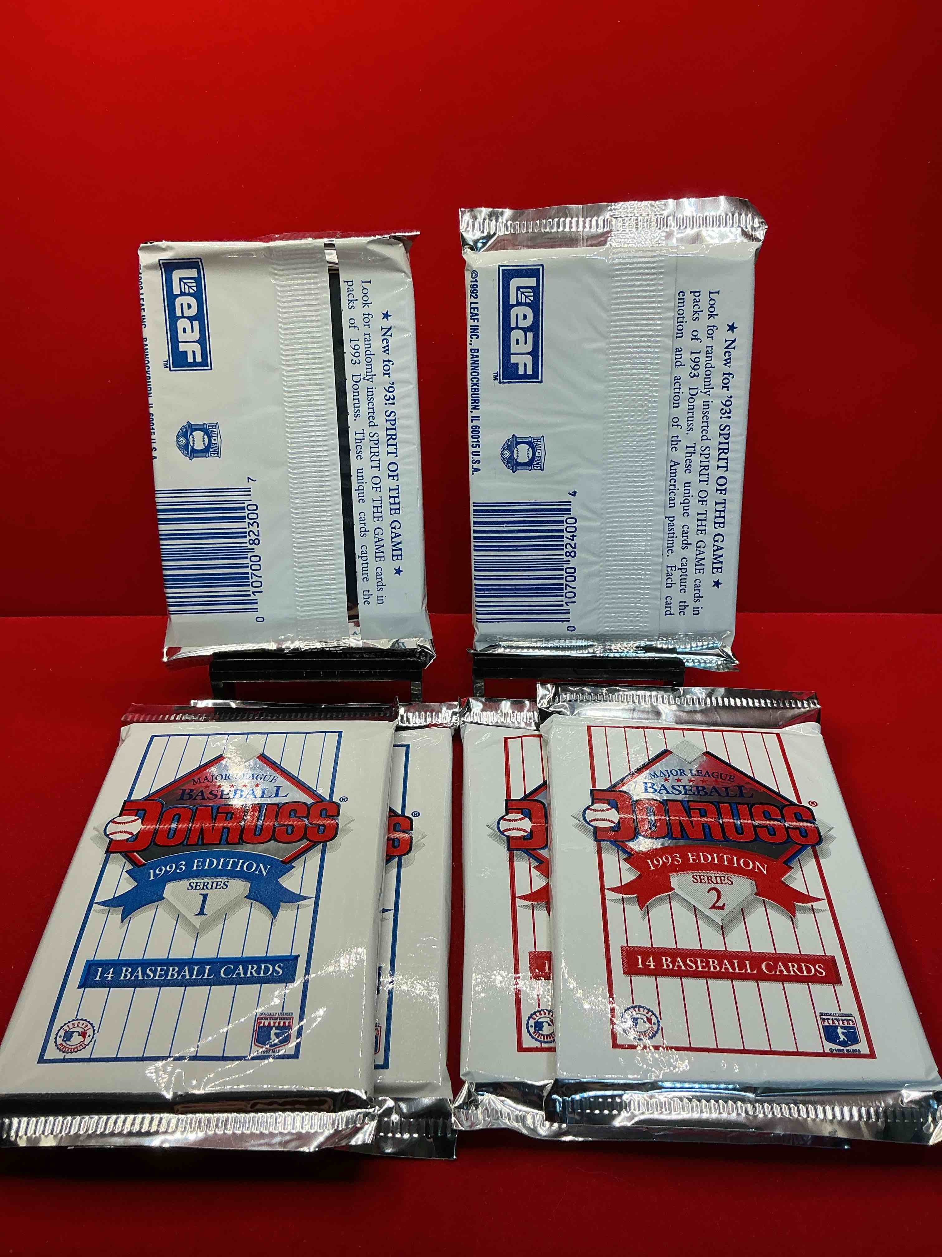 Condition photo showing New/Like New for great year! 1993 donruss baseball unopened baseball card packs, series i & ii, direct from original sealed retail case! search for valuable rated rookie cards from chipper jones (psa 10 $150+) & mike piazza, early ken griffey jr. & so much more!