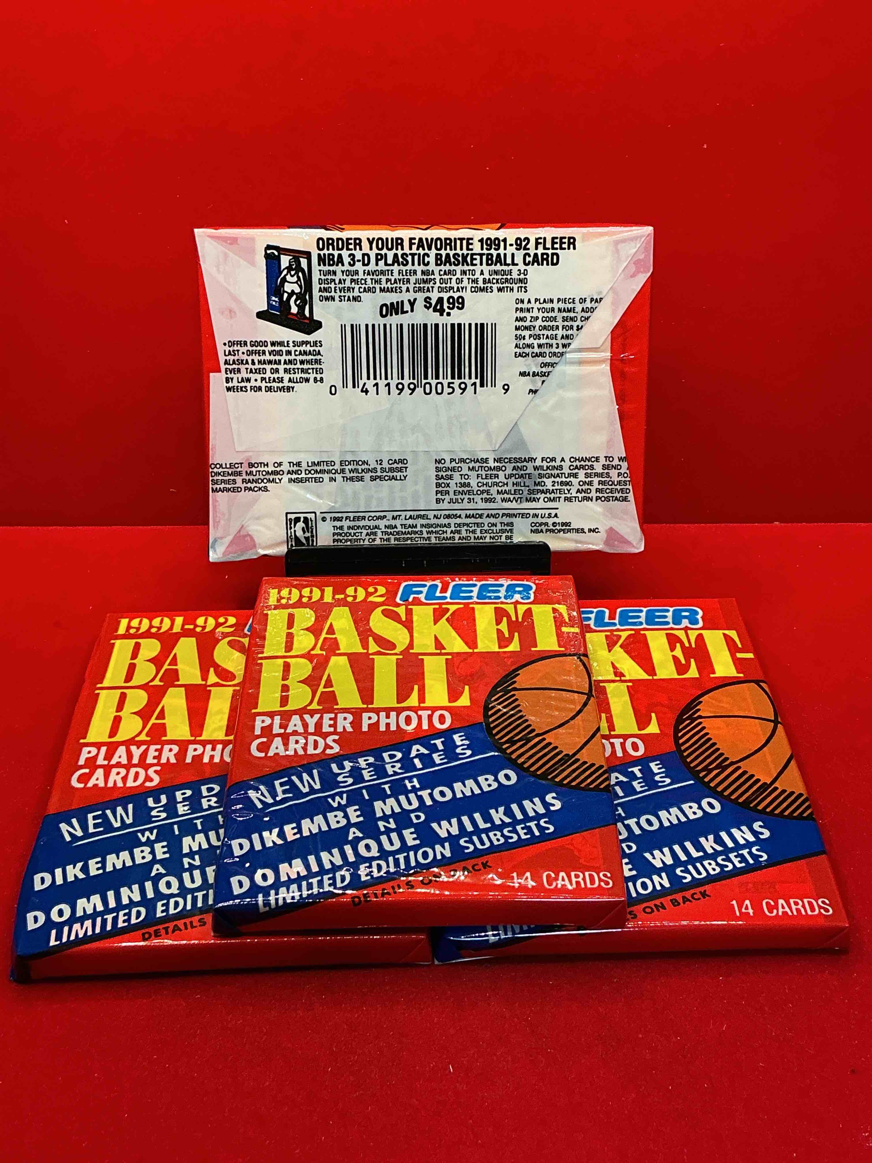 Condition photo showing New/Like New for basketball wow! rare 1991/92 nba fleer sealed sports collectible card pack, direct from original sealed retail case! so many awesome cards to search for michael jordan (psa 10 value $150) larry bird, magic johnson & too many other great cards to list! hard to find, excellent like-new condition!
