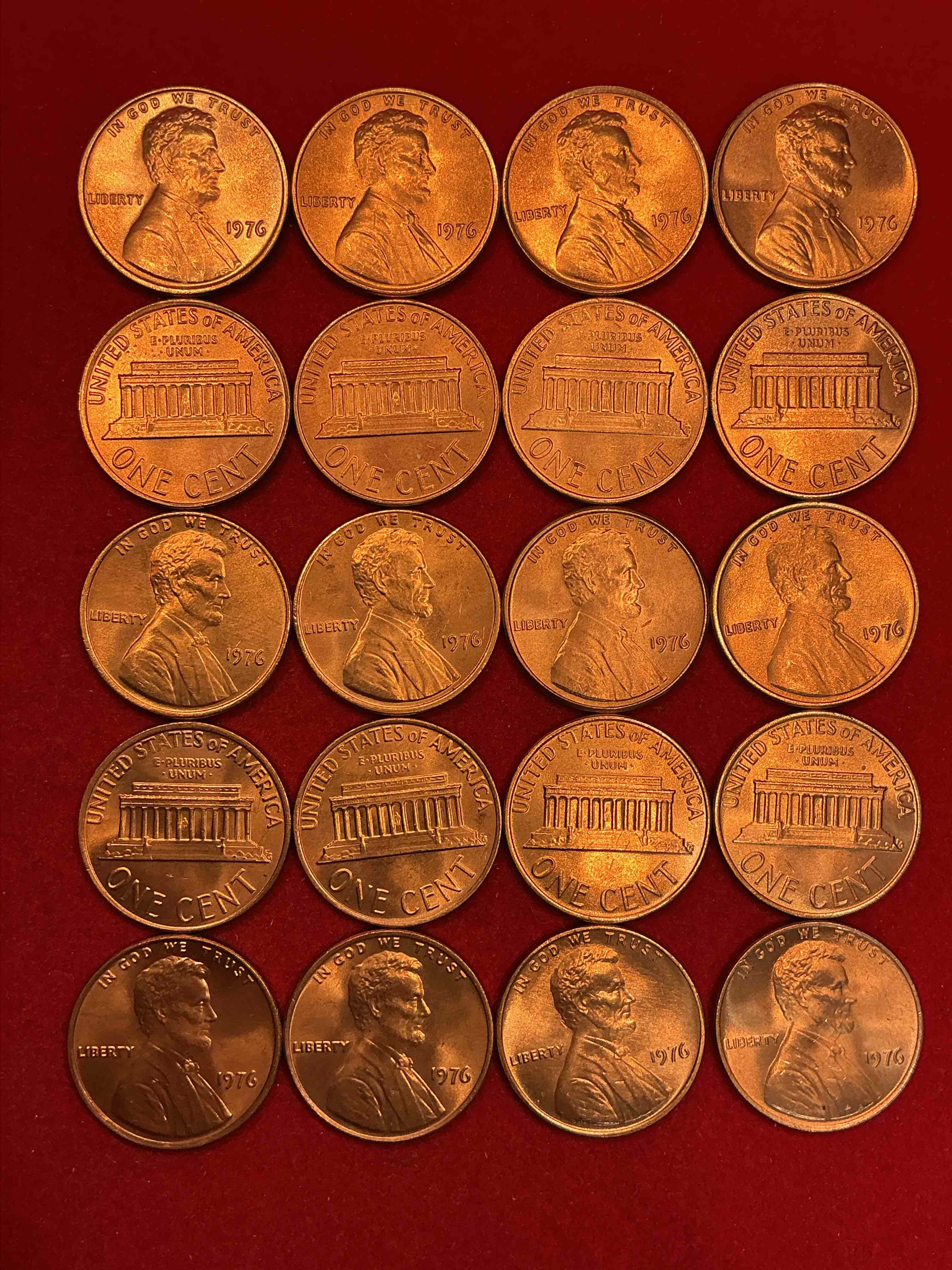 1976 brilliant uncirculated america 200 year anniversary pennies! celebrate america’s bicentennial with the unc brilliant 1976 pennies, direct from the original bank rolls! these pennies have not seen the light of day since 1976, wow! serious collector items!
