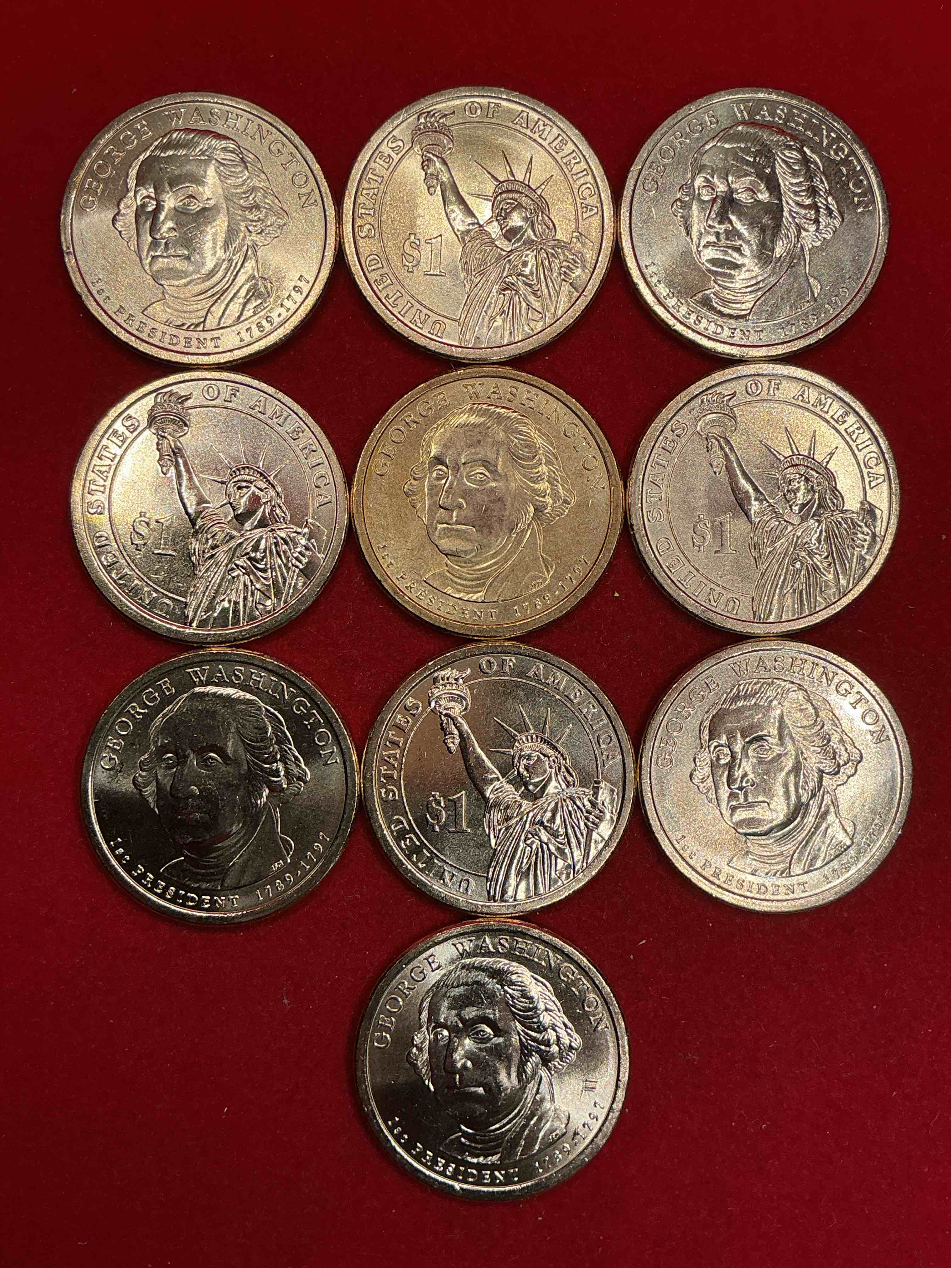 george washington one dollar coins! uncirculated coin! these coins are in mint condition, and some of the most collectible coins out there! rare, uncirculated, one dollar coins featuring george washington!